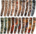 20Pcs Temporary Tattoo Arm Sleeves Arts Fake Slip on Arm Sunscreen Sleeves Body Art Stockings Protector -Designs Tribal, Tiger, Dragon, Skull, and Etc Unisex Stretchable Cosplay Accessories