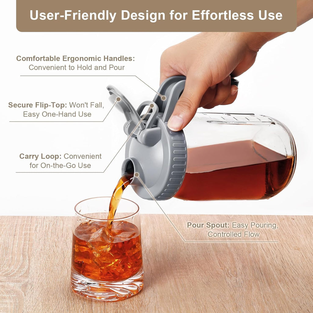 Wide Mouth Mason Jar Pour Spout Lid - 2 Pack Grey Airtight Pour Spout Lid with Handle, Turns Your Mason Jar into Pitcher, BPA Free & Durable Flip Cap Lids Easy to Clean Fit for Canning Jars