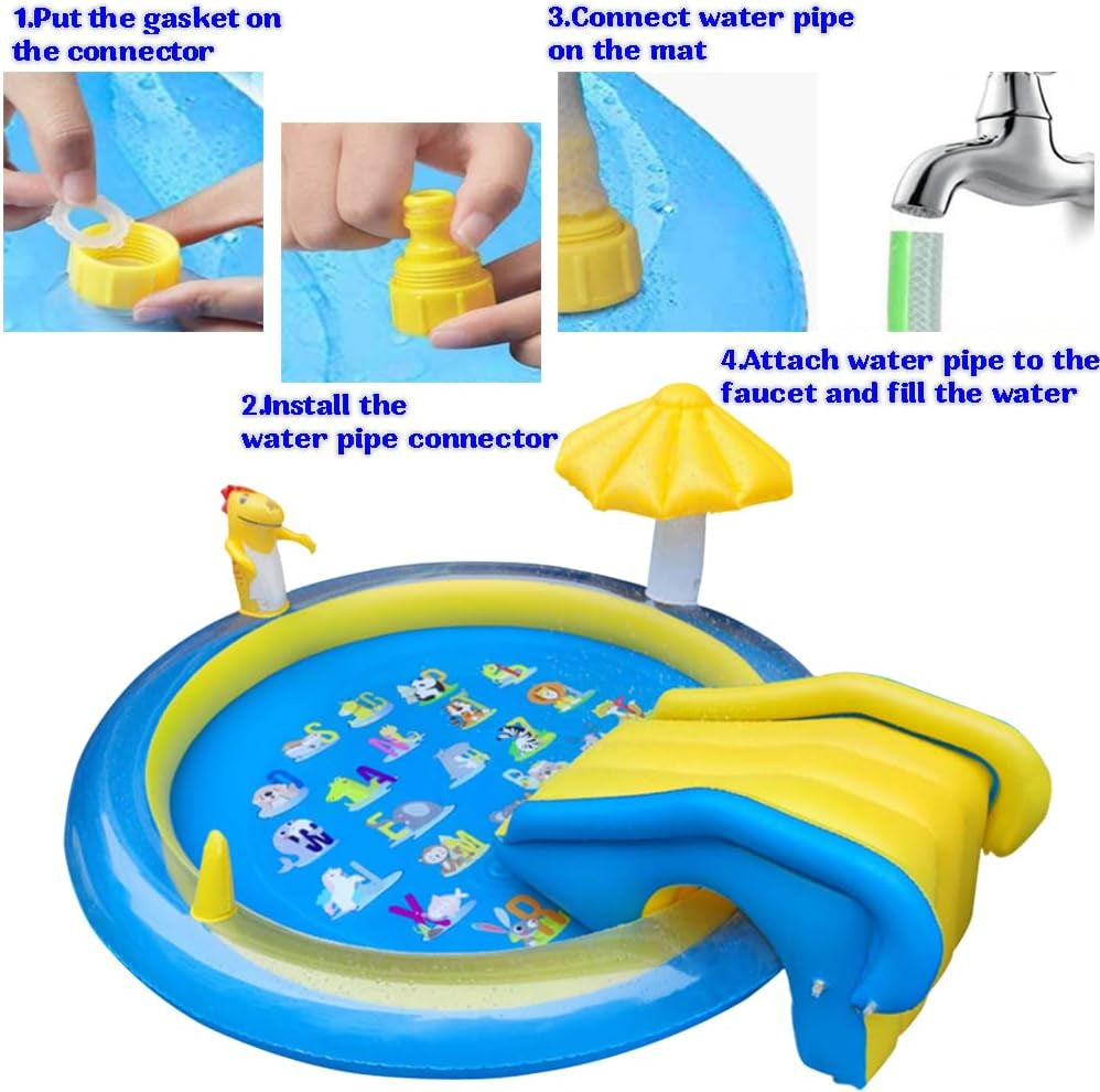 Dinosaur Inflatable Play Center, Kids round Wading Swimming Pool with Slide, Dinosaur Sprinkle, Mushroom Shade for Kids Children Summer Outdoor Splish Splash, Garden Backyard Water Park, 87"X75"X31.5"