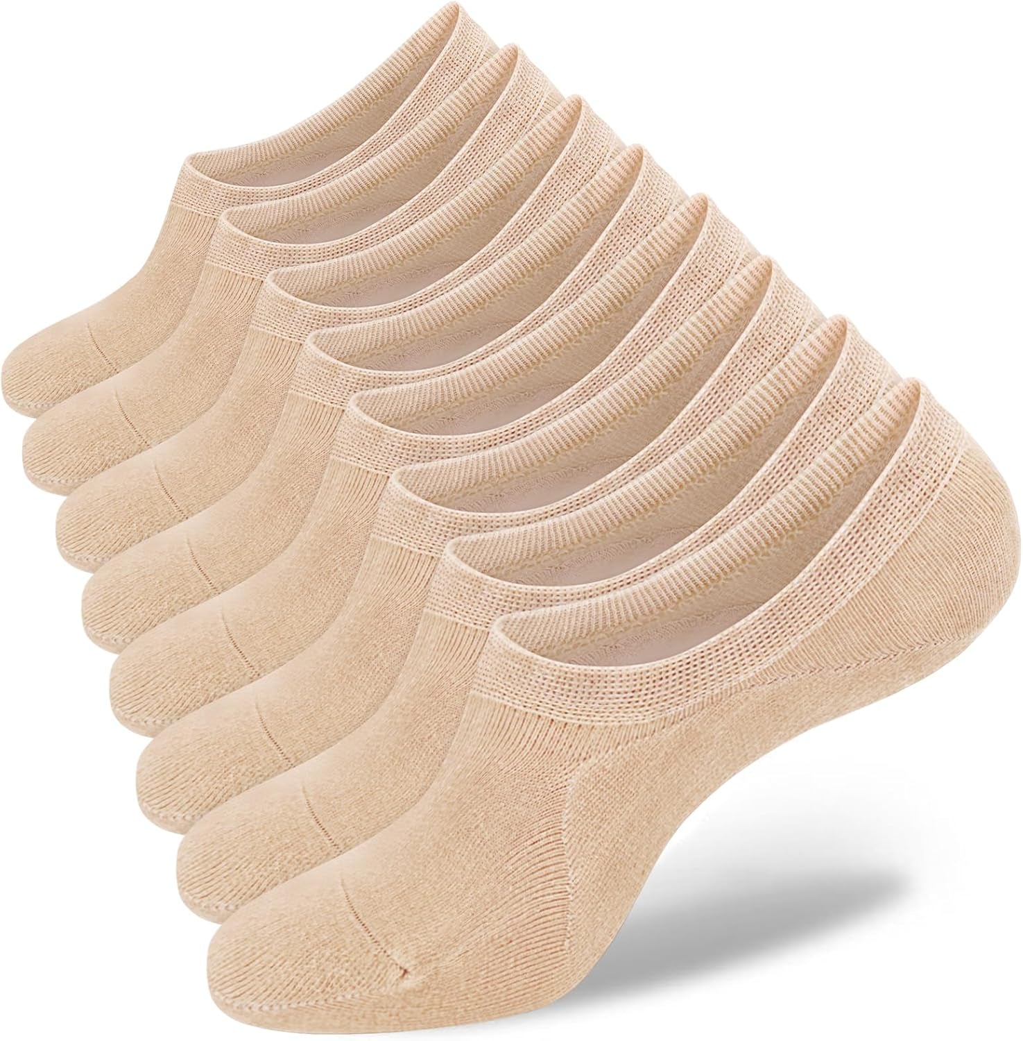 Womens No Show Socks - 4-8 Pairs, Low Cut, Non-Slip, Invisible Cotton Liner