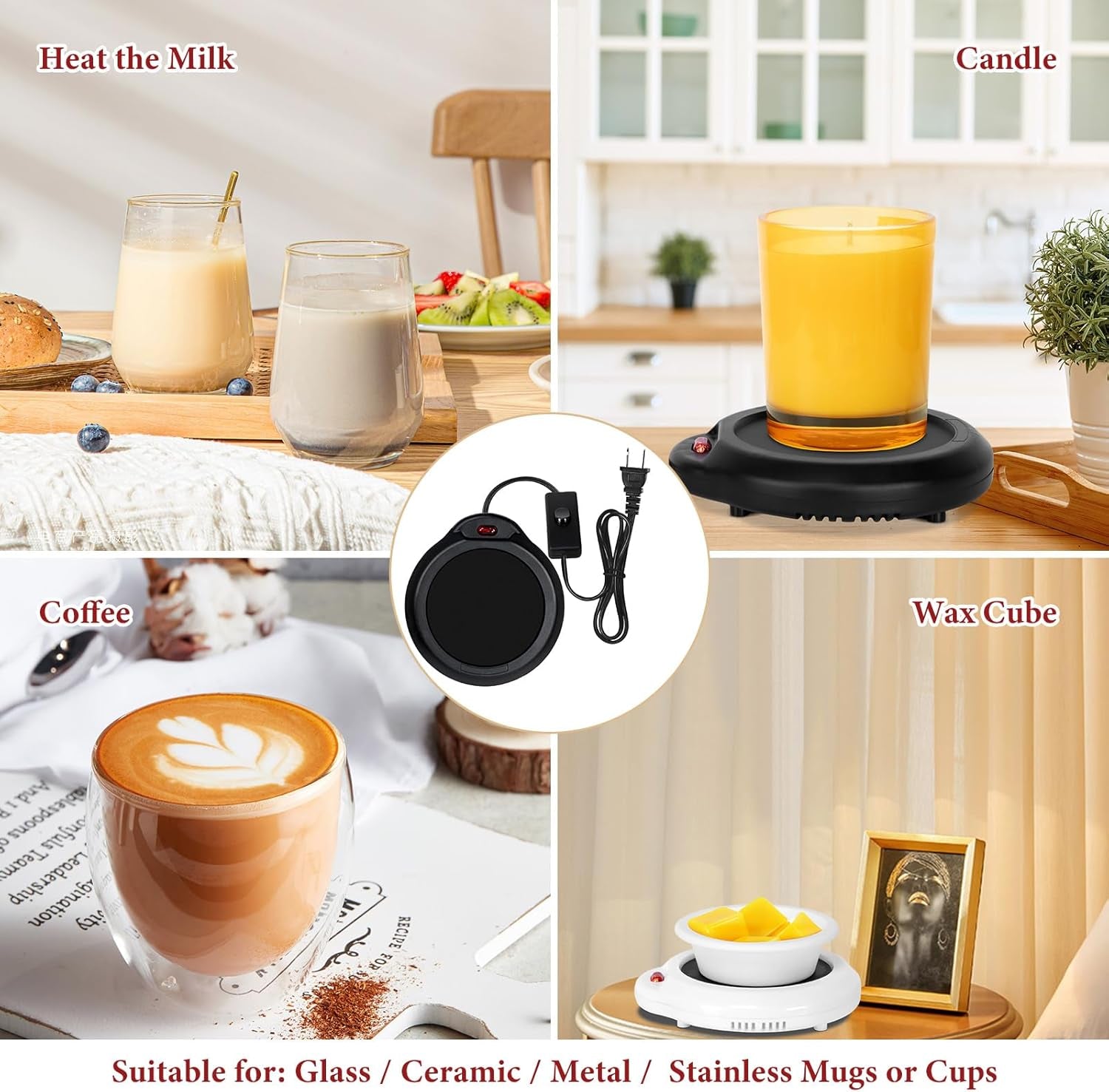 Candle Warmer Wax Melter, Warmer Plate for Candle Jar, Wax Cubes Melter, Warmer Plate, Electric Coffee Mug Warmer, Tea or Various Beverages Warmer, for Home, Office Desk, Etc(Black)