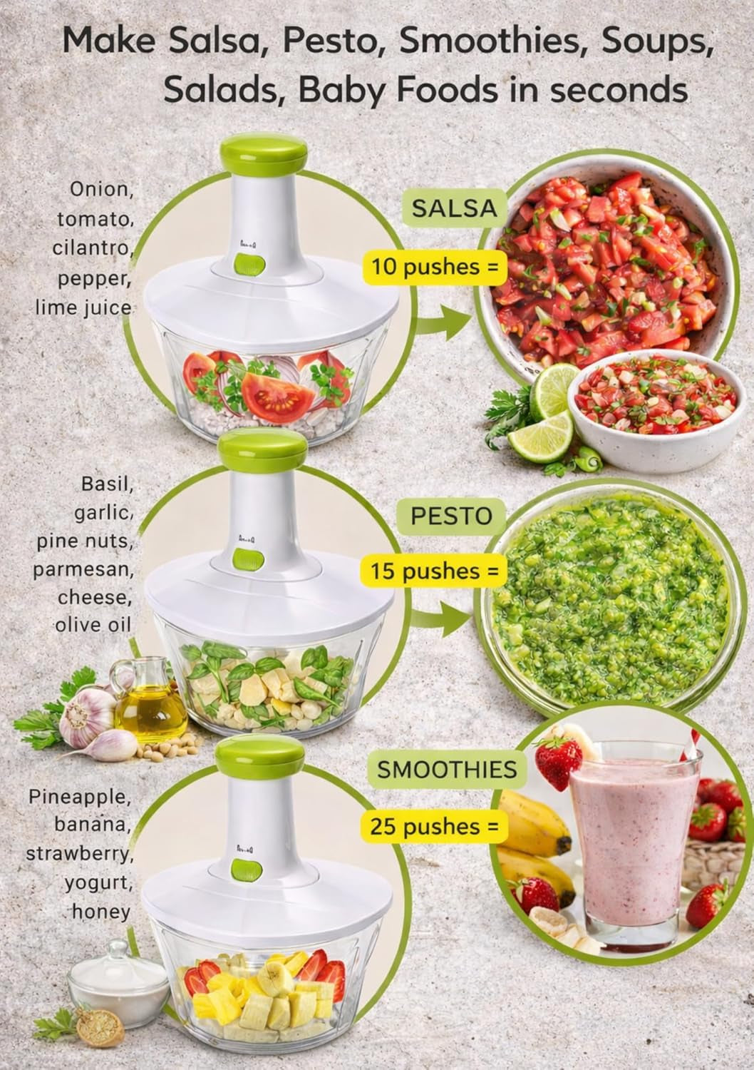 Express Manual Food Chopper: 6.8-Cup, Hand Chopper Vegetable Cutter to Chop Veggies, Fruits, Herbs, Garlic Onion Chopper for Salsa, Salad, Pesto, Hummus, Guacamole, Coleslaw, Indian Cooking