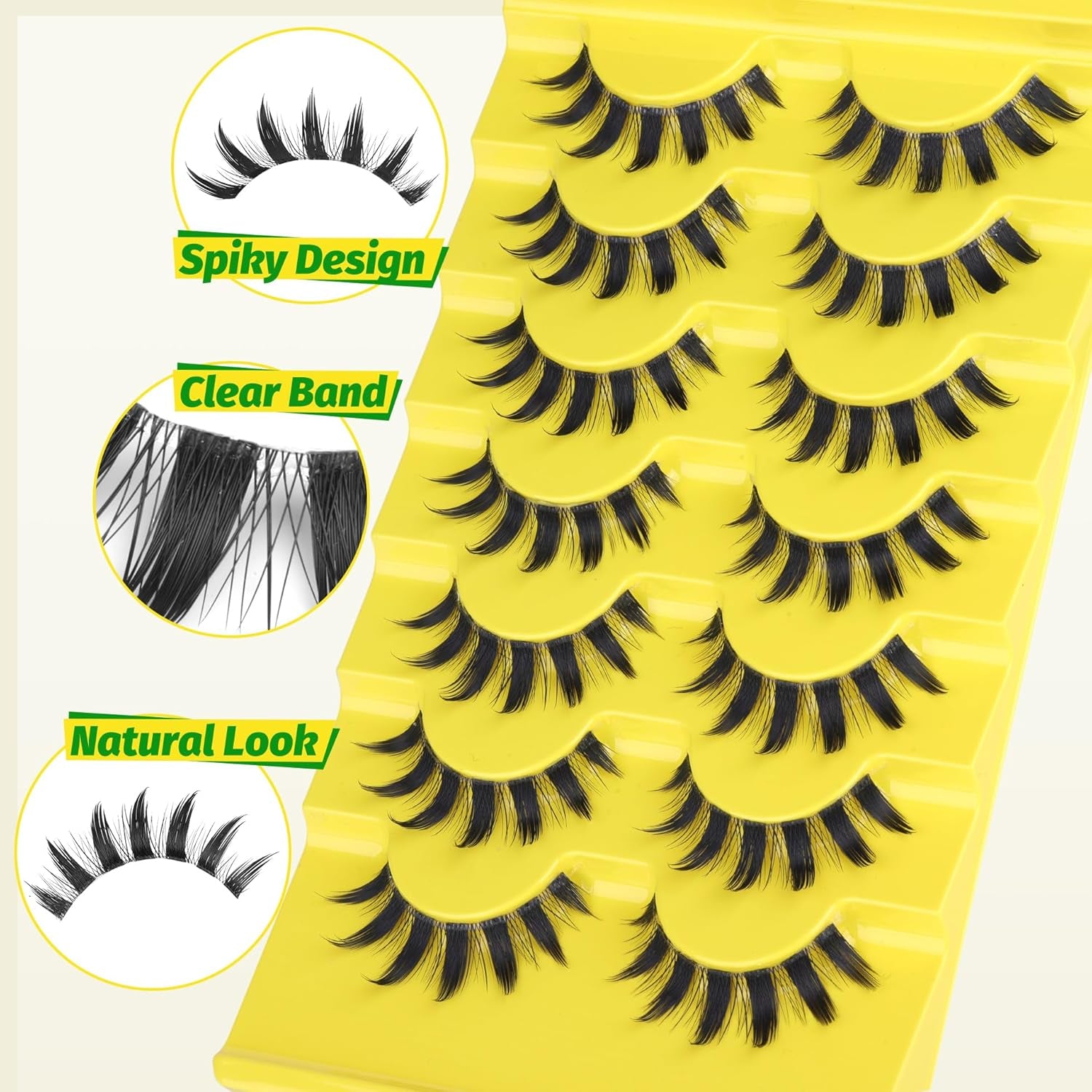 Manga Lashes Natural Eyelashes Spiky False Eyelashes Invisible Band 3D Cat Eye Lashes Wispy Fake Lashes Cosplay Anime Lashes 7 Pairs Pack Asian Doll Lashes Clear Band by