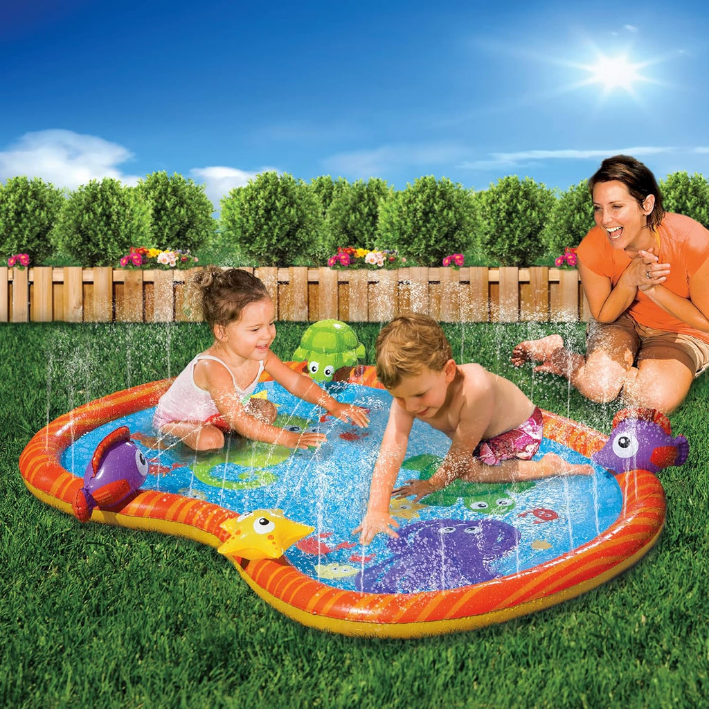 Splash Pad Toddler Water Play Mat, 58 in Outdoor Kids Sprinkler Mat with 3D Sea Characters, Baby Splash Pad for Backyard Summer Fun