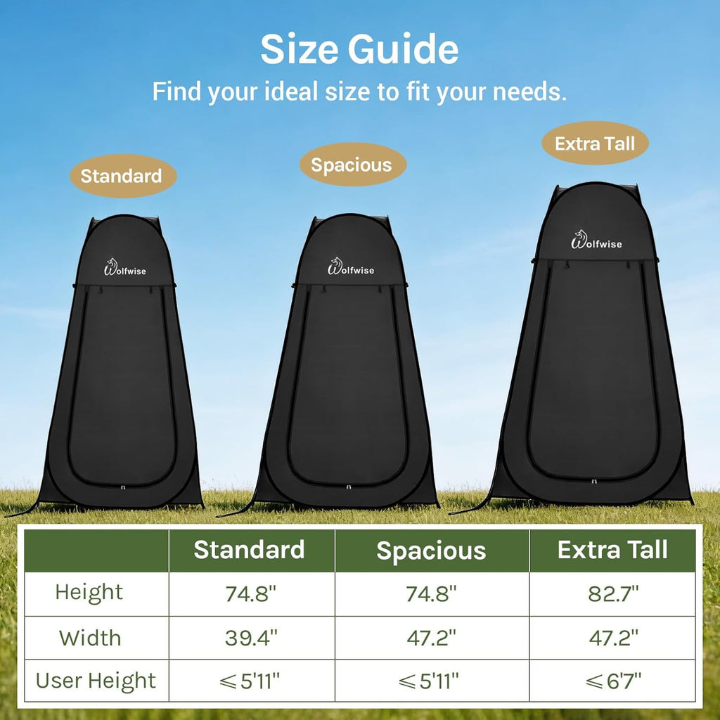 Pop up Shower Tent for Camping Essentials, Portable Instant Changing Tent with Ventilation Window & Carry Bag, Privacy Dressing Room Bathroom Toilet for Beach & Outdoor, Standard, Black