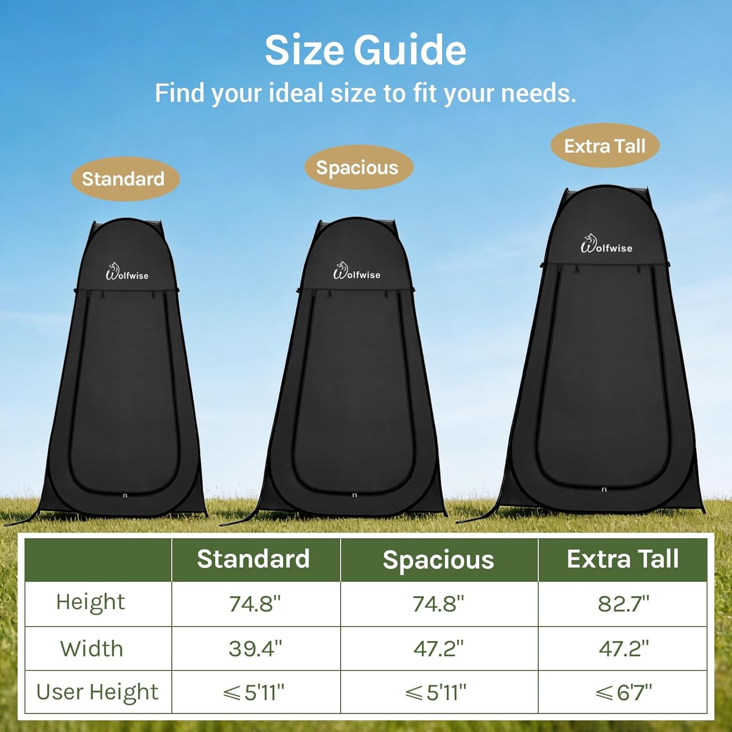 Pop up Shower Tent for Camping Essentials, Portable Instant Changing Tent with Ventilation Window & Carry Bag, Privacy Dressing Room Bathroom Toilet for Beach & Outdoor, Standard, Black