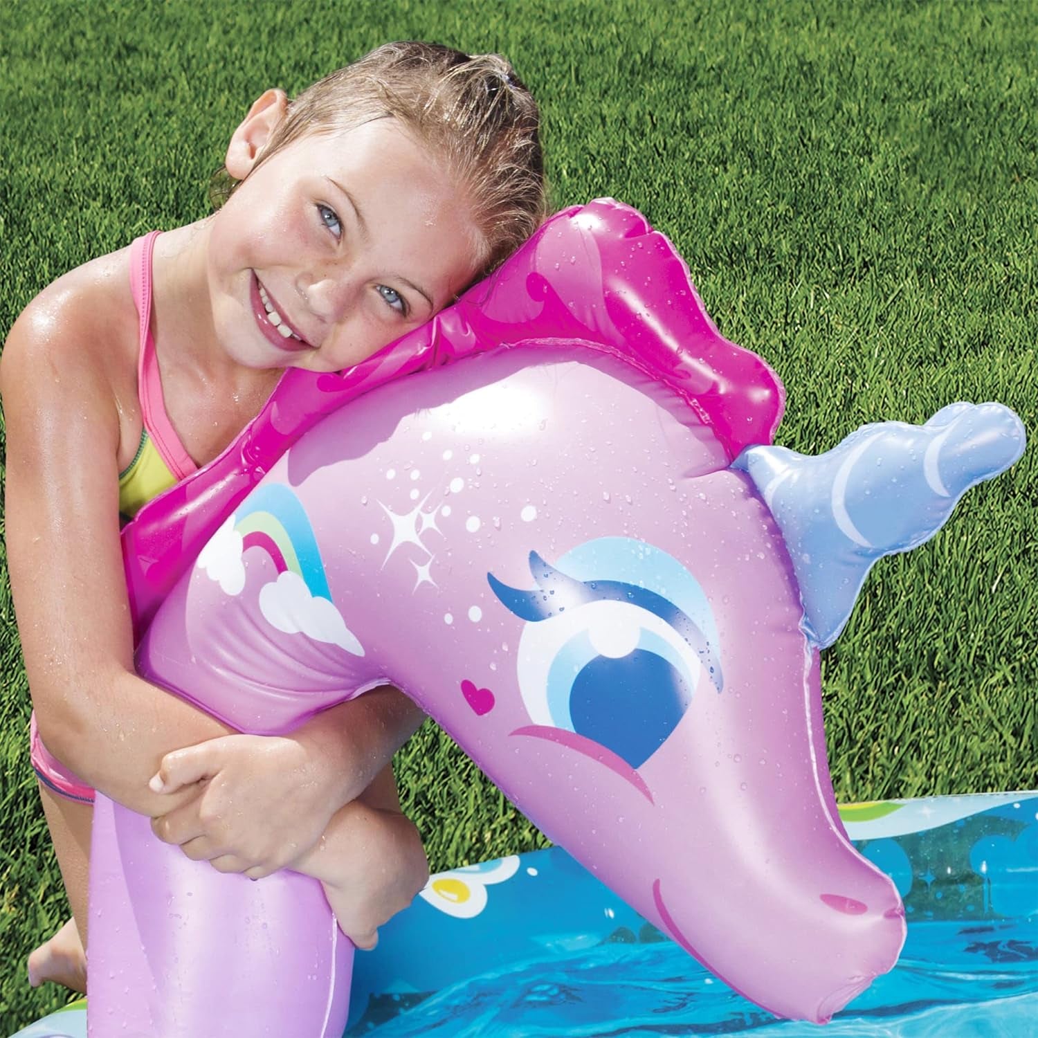 Spray 'N Splash Unicorn Pool, Length: 78 In, Width: 60 In, Height: 32 In, Inflatable Outdoor Backyard Water Slide Splash Toy