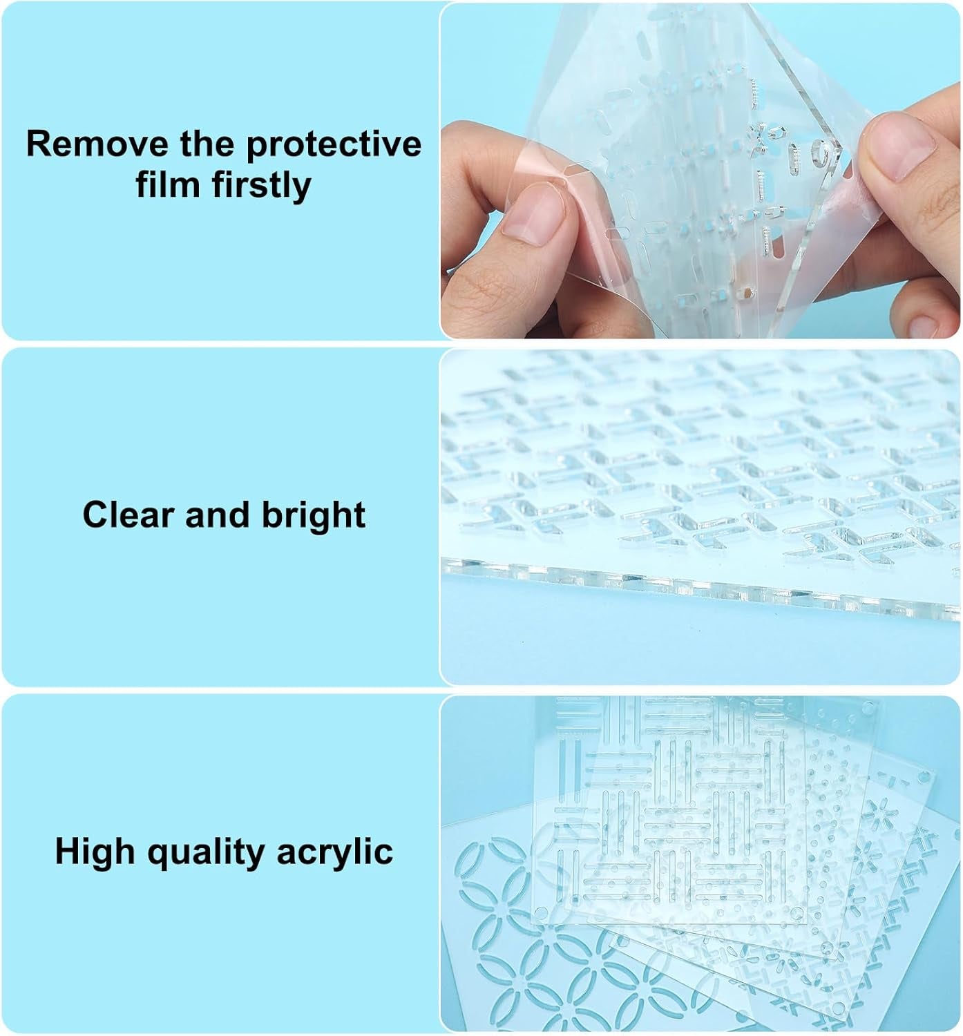 10 Sets Acrylic Sashiko Stencil, 4.7 X 4.7 Inch Acrylic Embroidery Tool Sashiko Stencil with Straight Lines and Square Dots Arcs Pattern Template for Hand Quilting and Embroidery