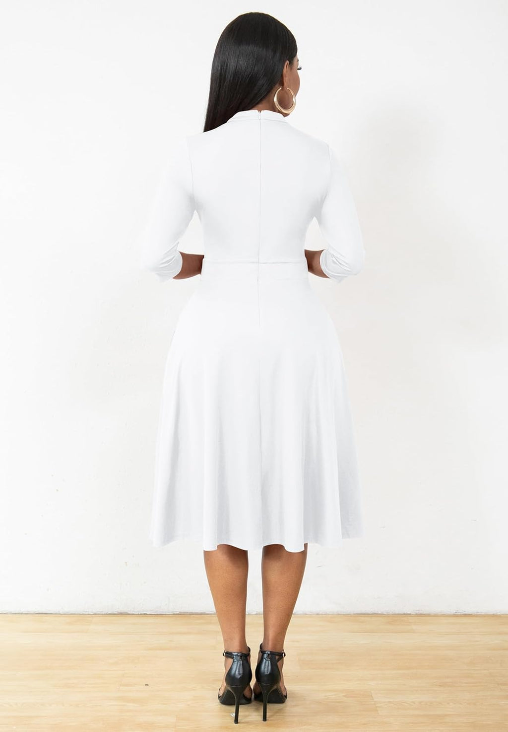 Casual Dresses for Women Semi Formal Fit and Flare 3/4 Sleeve A-Line Church Work Dress with Pockets