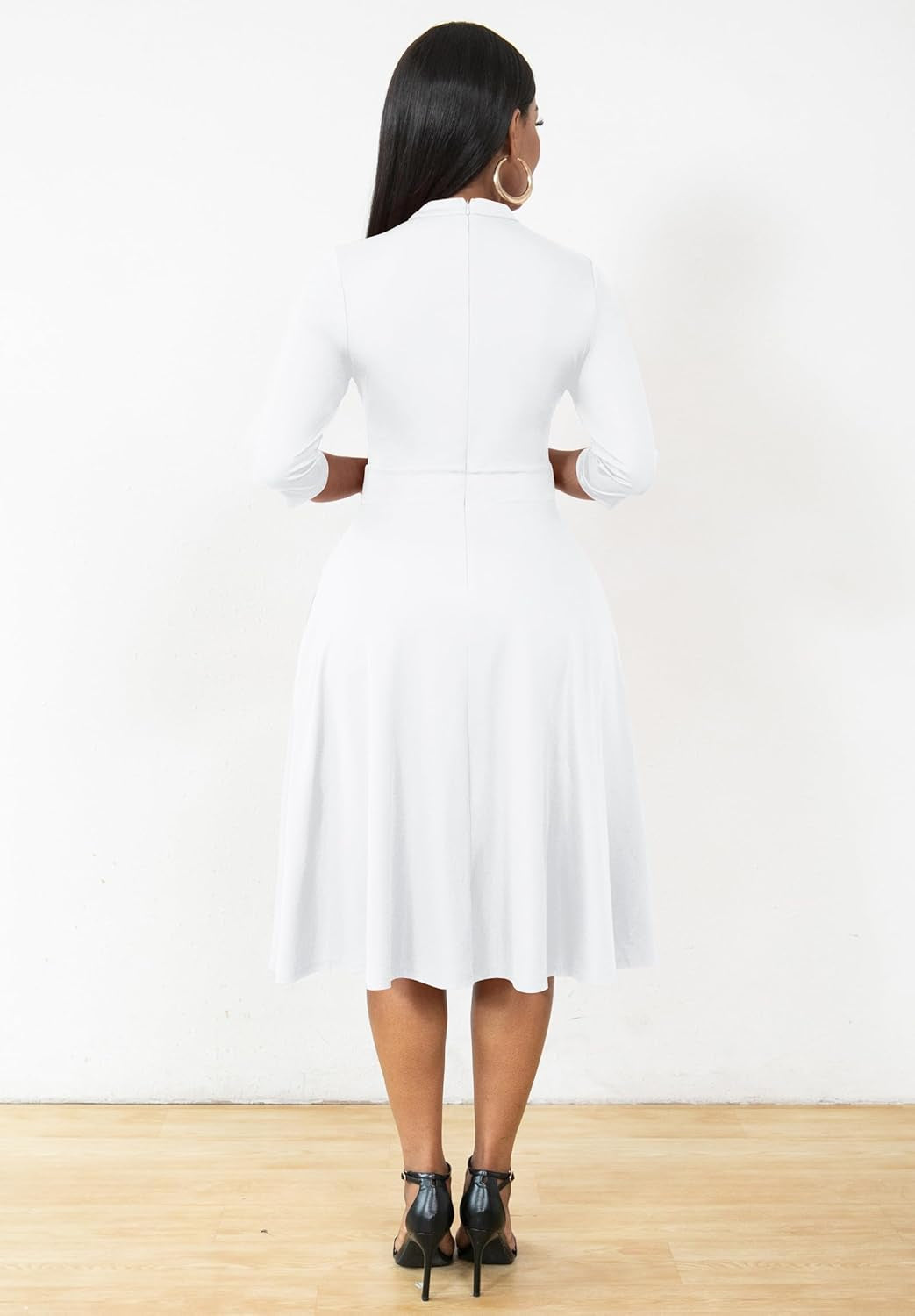 Casual Dresses for Women Semi Formal Fit and Flare 3/4 Sleeve A-Line Church Work Dress with Pockets