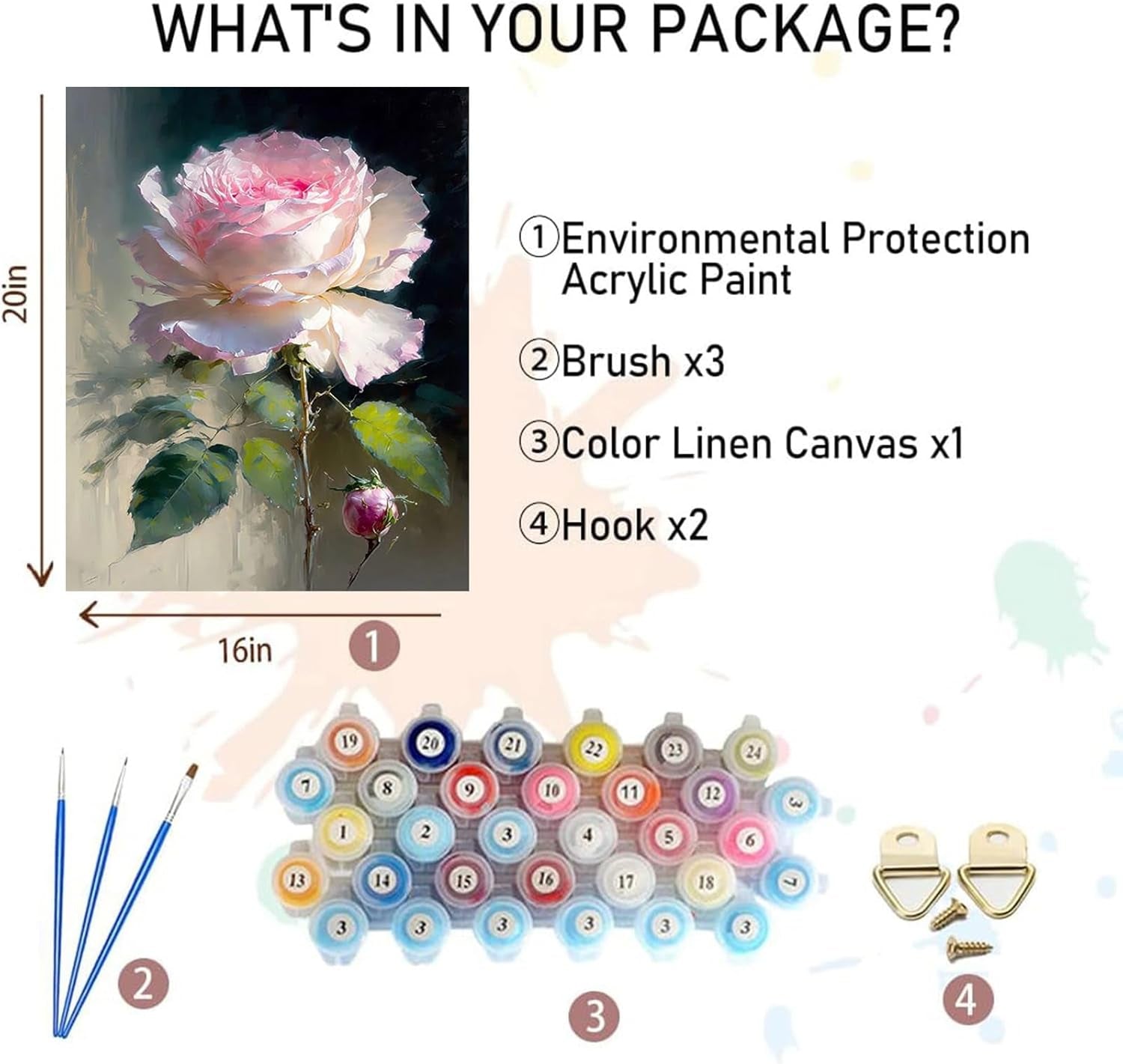 Rose Paint by Numbers for Adults - Flower Paint by Number on Canvas without Frame, DIY Floral Oil Painting for Gift Home Wall Decor (16X20 Inch)