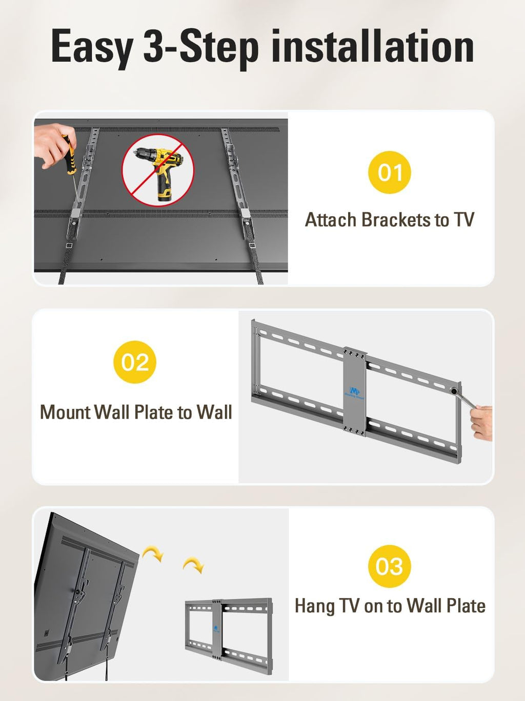 TV Wall Mount for Most 37-75 Inch Televisions, Universal Tilt TV Mount Fits 16", 18", 24" Studs, Max VESA 600X400Mm, 132Lbs, Low Profile Flat Wall Mount Bracket, MD2968-LK