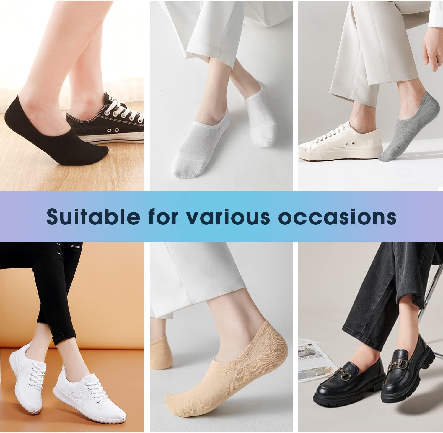 Womens No Show Socks - 4-8 Pairs, Low Cut, Non-Slip, Invisible Cotton Liner