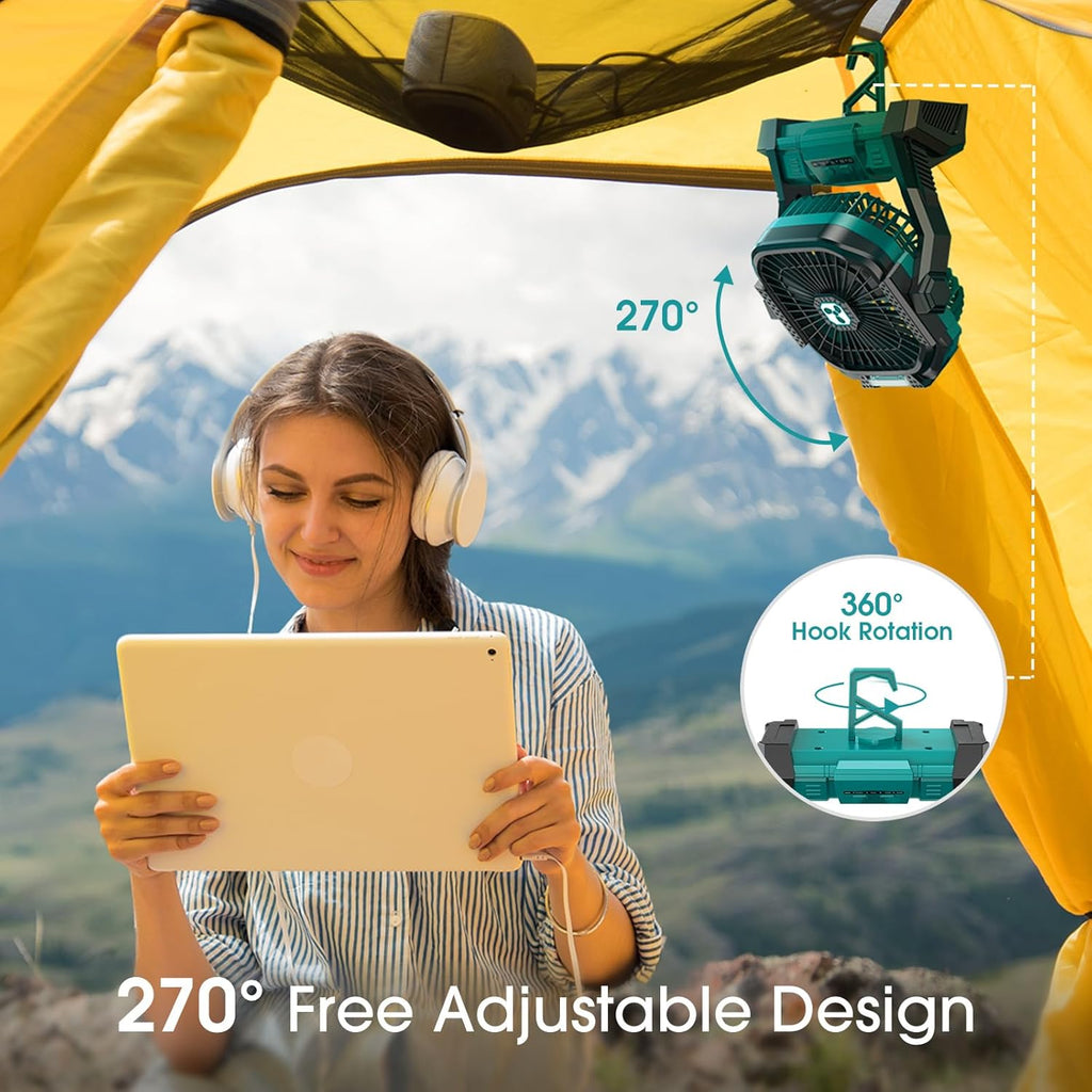 Portable Fan Rechargeable, 20000Mah Cordless Battery Powered Fan with LED Lantern, USB C Battery Operated for Travel Bedroom Home Camping Tent Office Beach Desk Fishing Table