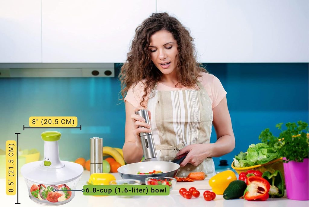 Express Manual Food Chopper: 6.8-Cup, Hand Chopper Vegetable Cutter to Chop Veggies, Fruits, Herbs, Garlic Onion Chopper for Salsa, Salad, Pesto, Hummus, Guacamole, Coleslaw, Indian Cooking
