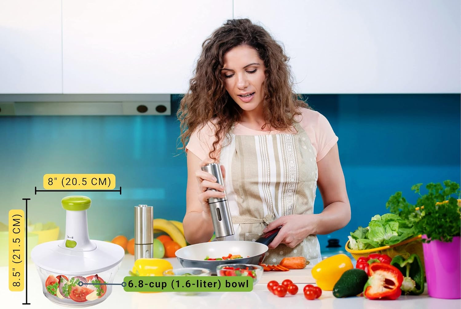 Express Manual Food Chopper: 6.8-Cup, Hand Chopper Vegetable Cutter to Chop Veggies, Fruits, Herbs, Garlic Onion Chopper for Salsa, Salad, Pesto, Hummus, Guacamole, Coleslaw, Indian Cooking