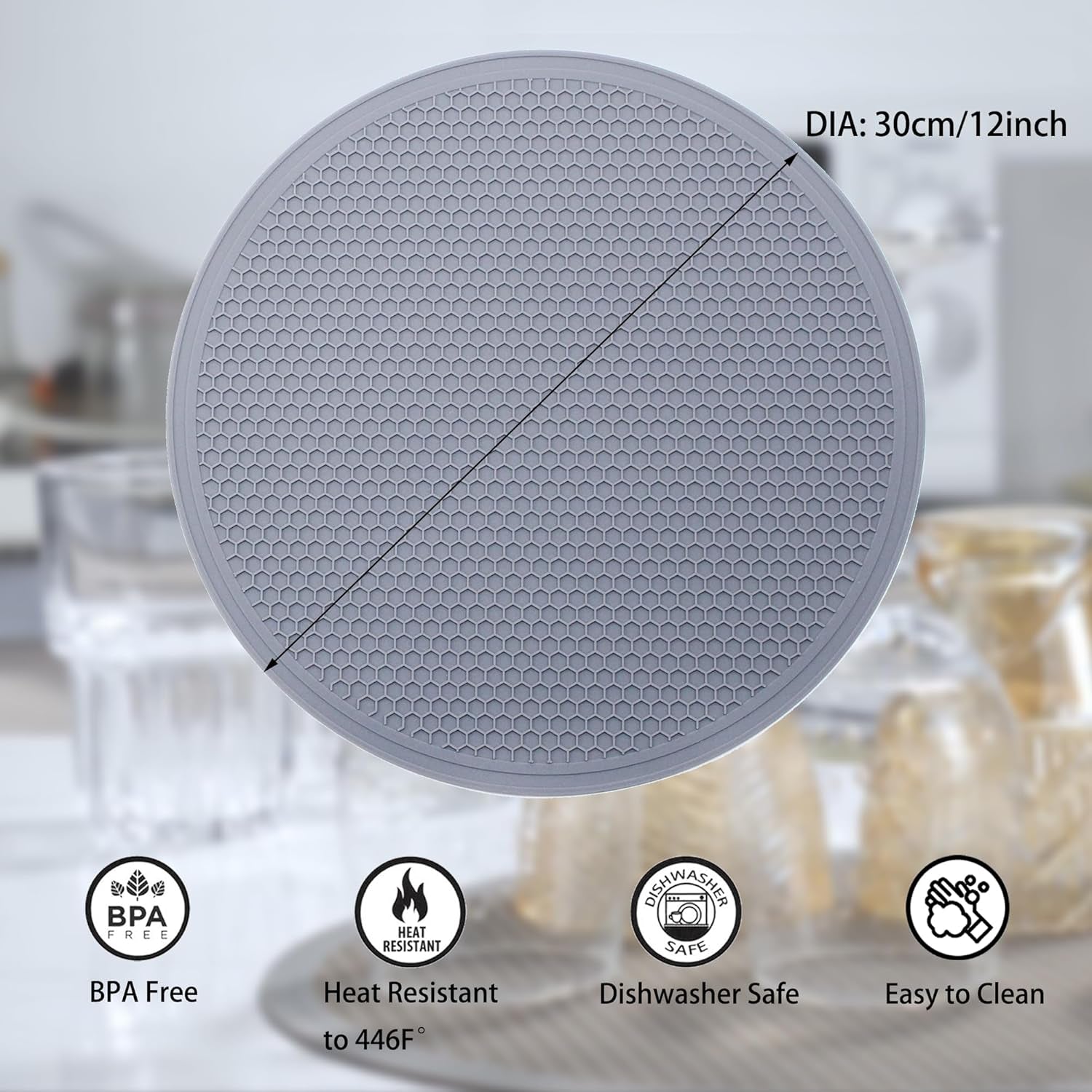 Silicone Microwave Mat - round 12" X 12" - Set of 2 Heat Resistant Multifunctional Mat, Splatter Guard, Trivet, Hot Pad, Pot Holder