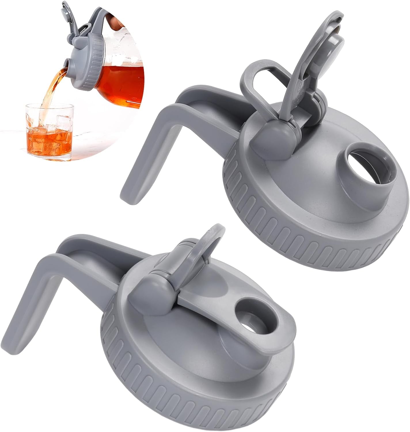 Wide Mouth Mason Jar Pour Spout Lid - 2 Pack Grey Airtight Pour Spout Lid with Handle, Turns Your Mason Jar into Pitcher, BPA Free & Durable Flip Cap Lids Easy to Clean Fit for Canning Jars
