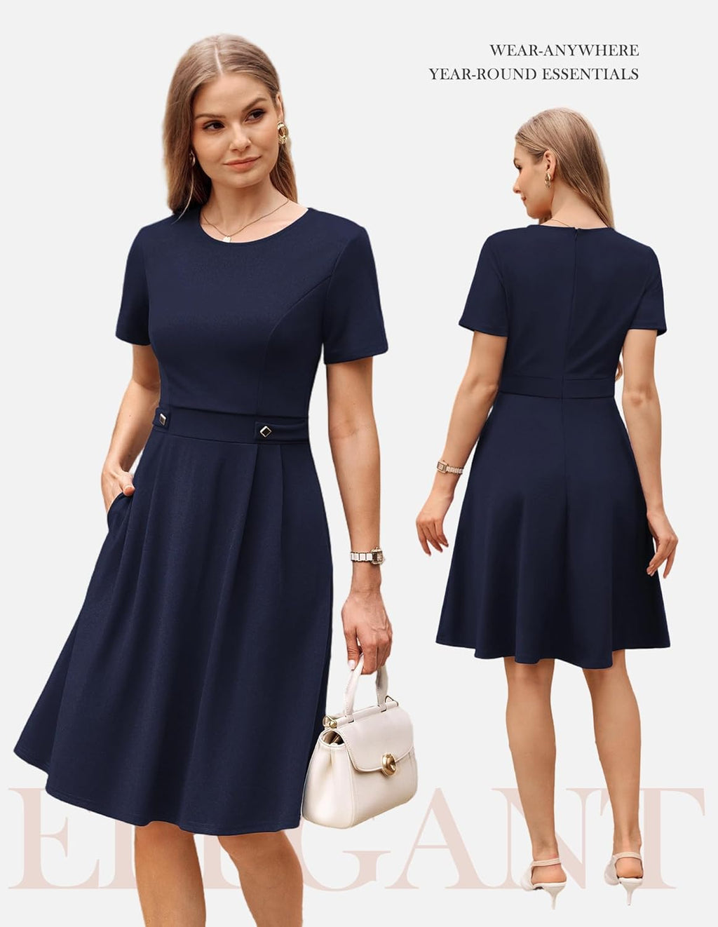 Church Dresses for Women 2026 Short Sleeve a Line Work Dresses Fit and Flare Dress with Pockets