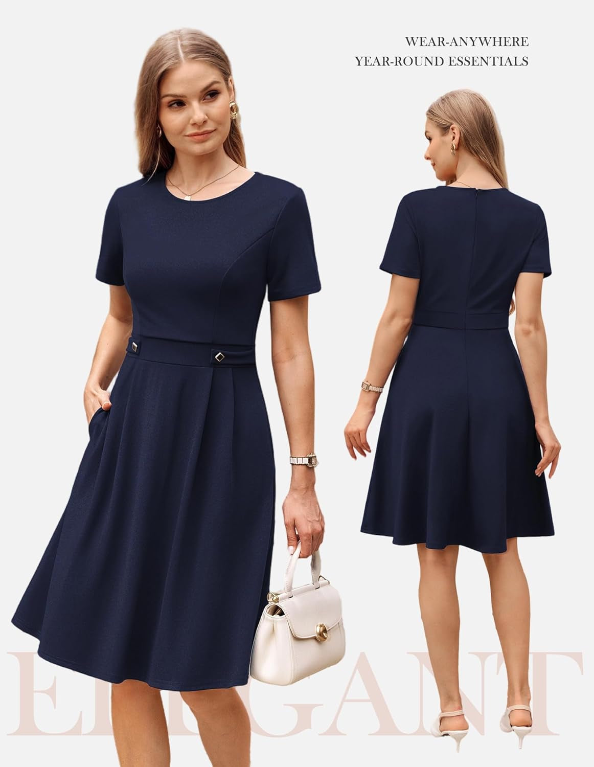 Church Dresses for Women 2026 Short Sleeve a Line Work Dresses Fit and Flare Dress with Pockets