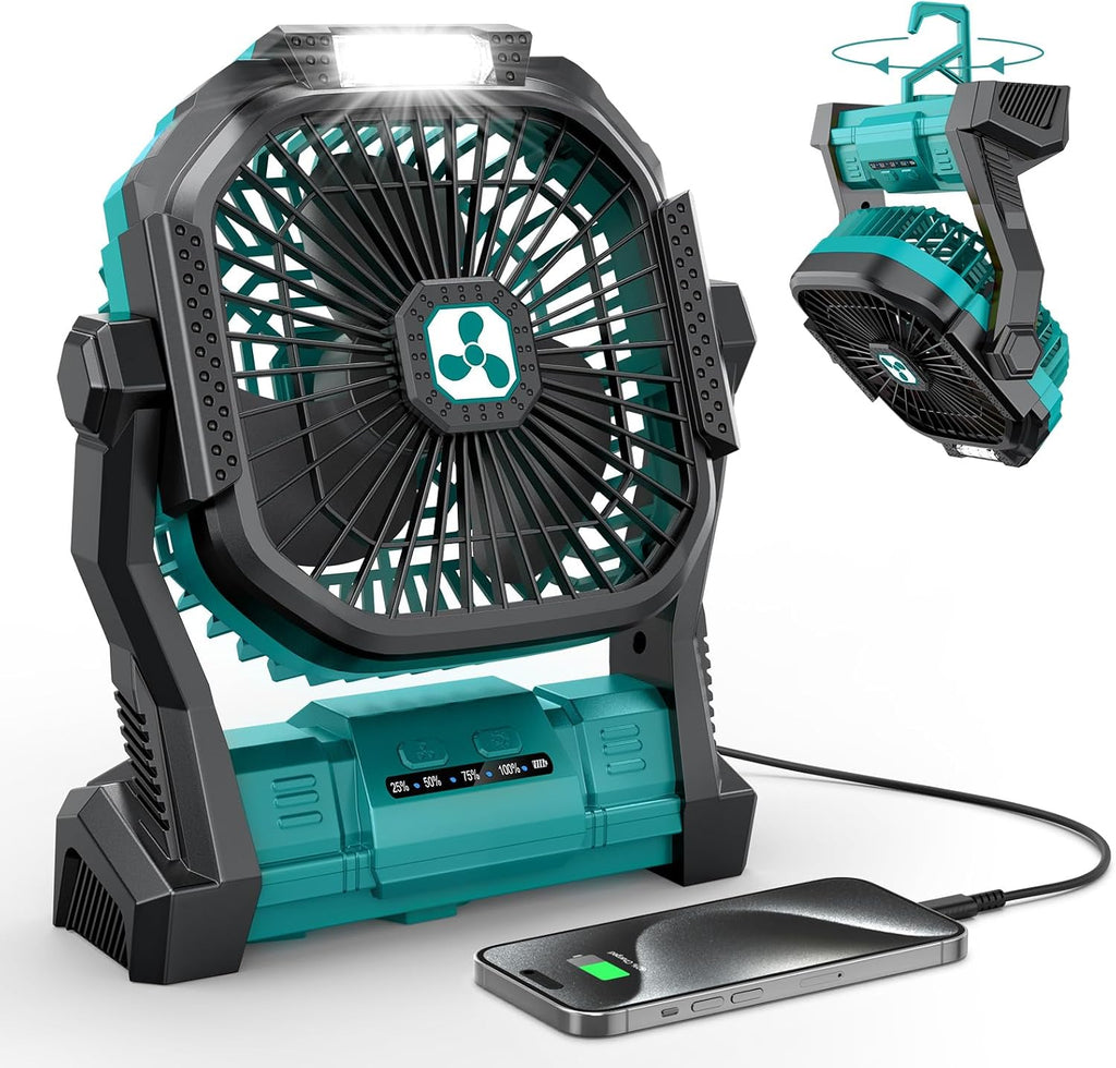 Portable Fan Rechargeable, 20000Mah Cordless Battery Powered Fan with LED Lantern, USB C Battery Operated for Travel Bedroom Home Camping Tent Office Beach Desk Fishing Table