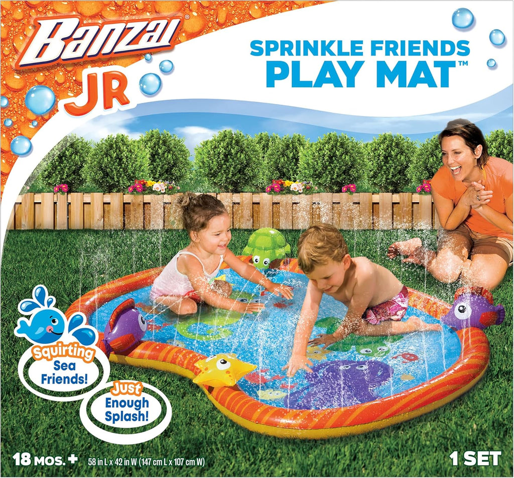 Splash Pad Toddler Water Play Mat, 58 in Outdoor Kids Sprinkler Mat with 3D Sea Characters, Baby Splash Pad for Backyard Summer Fun