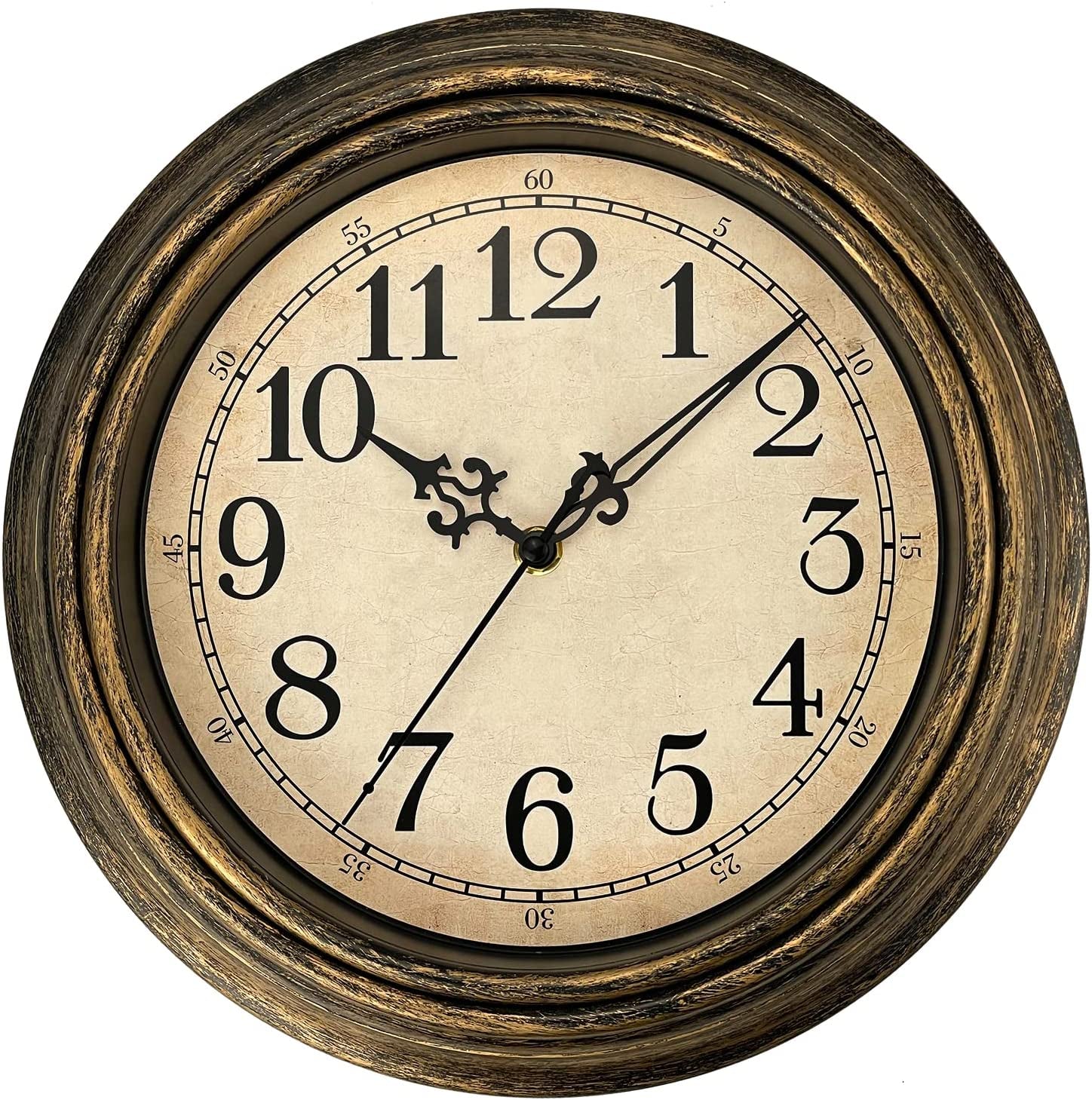 Small Retro Wall Clock, 10'' Non Ticking Classic Silent Vintage Wall Clocks Decorative Kitchen Living Room Bedroom - Battery Operated