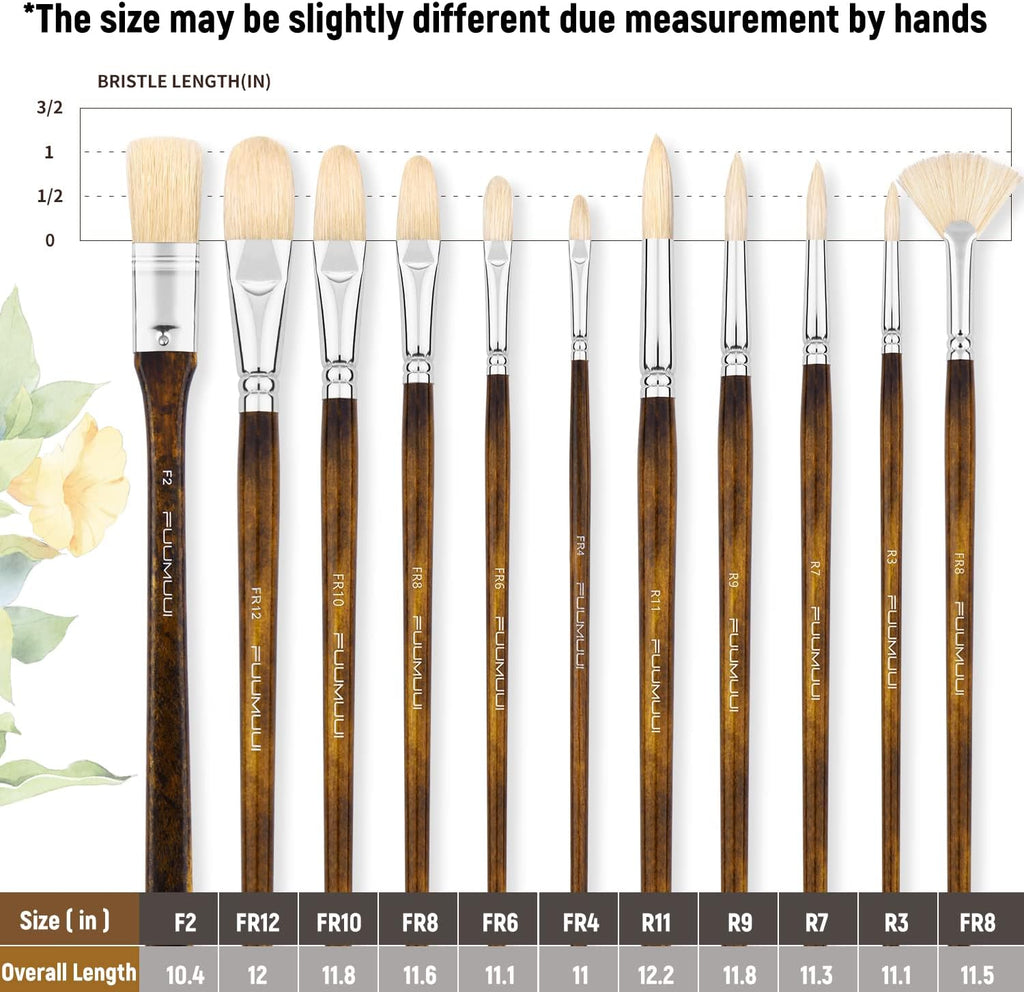 Professional Oil Paint Brush Set,  11Pcs Superior Hog Bristle Paint Brushes Perfect for Oil Acrylic Gouache Painting