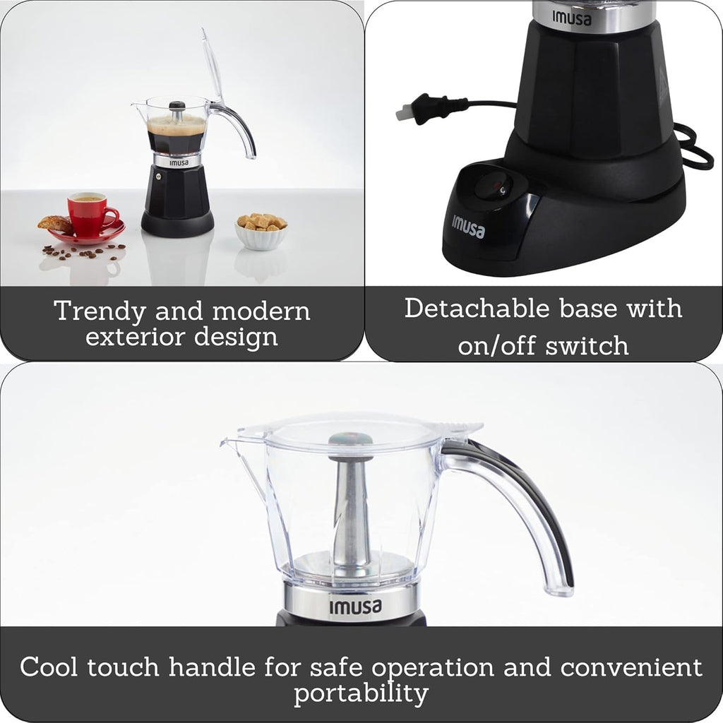 6 or 3 Cup Electric Espresso Maker Black Coffee Machine for Cuban Coffee, Moka and Espresso Drinks