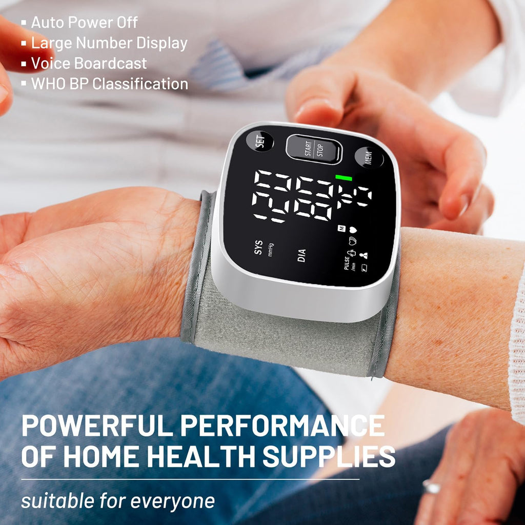 Blood Pressure Monitors for Home Use Rechargeable Wrist Digital BP Machine Cuff with LED Backlit Display, Voice Broadcast, 240 Memory Storage for 2 Users with Carrying Case