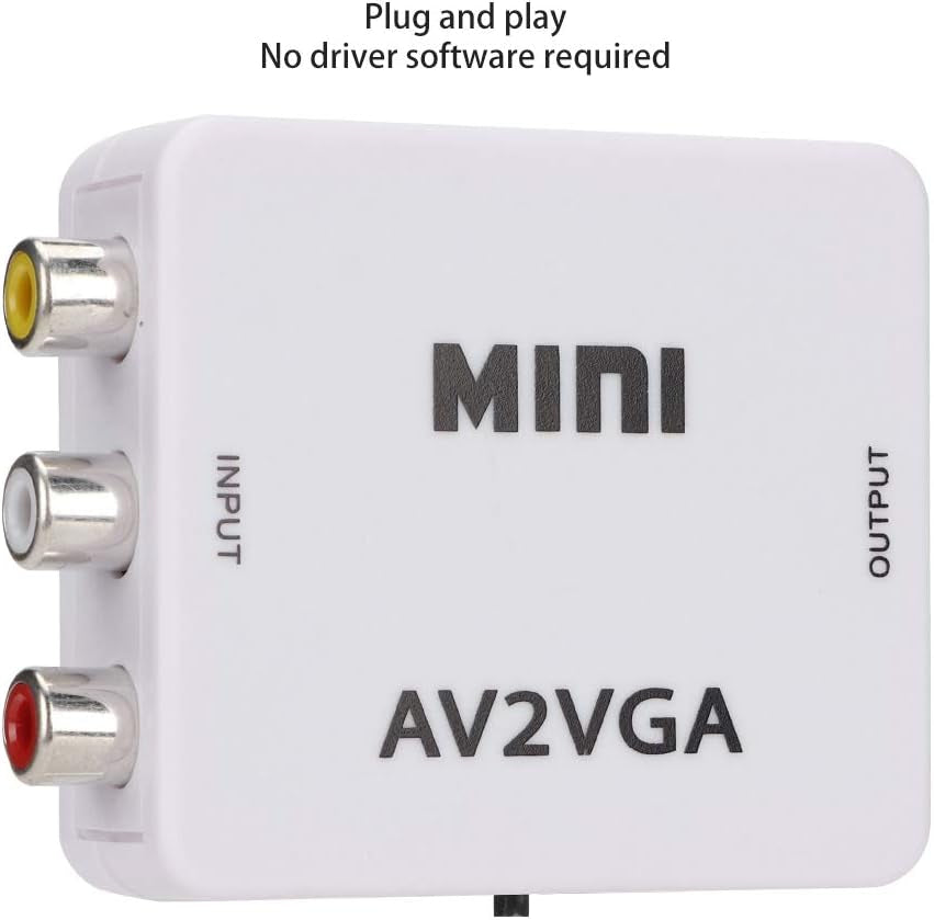 Video Converter, 480P Mini AV to VGA Adapter, Composite TV Set-Top Box Audio Video Converter (White)