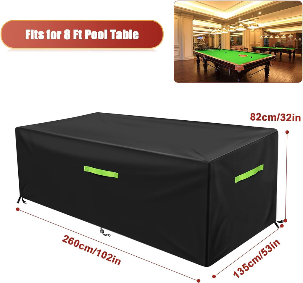 7/8/9 Ft Pool Table Cover, Waterproof Billiard Cover Polyester Fabric for Snooker Billiard Table (102X53X32In) Black