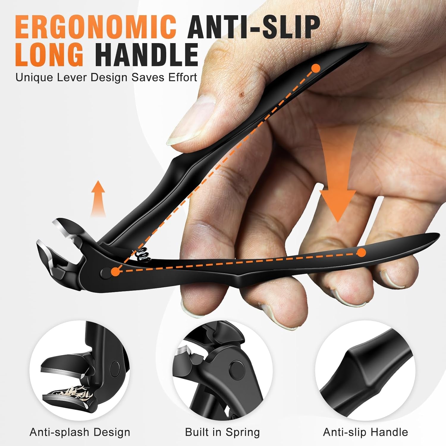 Toenail Clippers for Thick Toenails for Seniors, Upgraded Long Handled Angled Head Toe Nail Clippers for Men Thick Nails with Wide Opening, Large Finger Nail Clippers Adult with Catcher