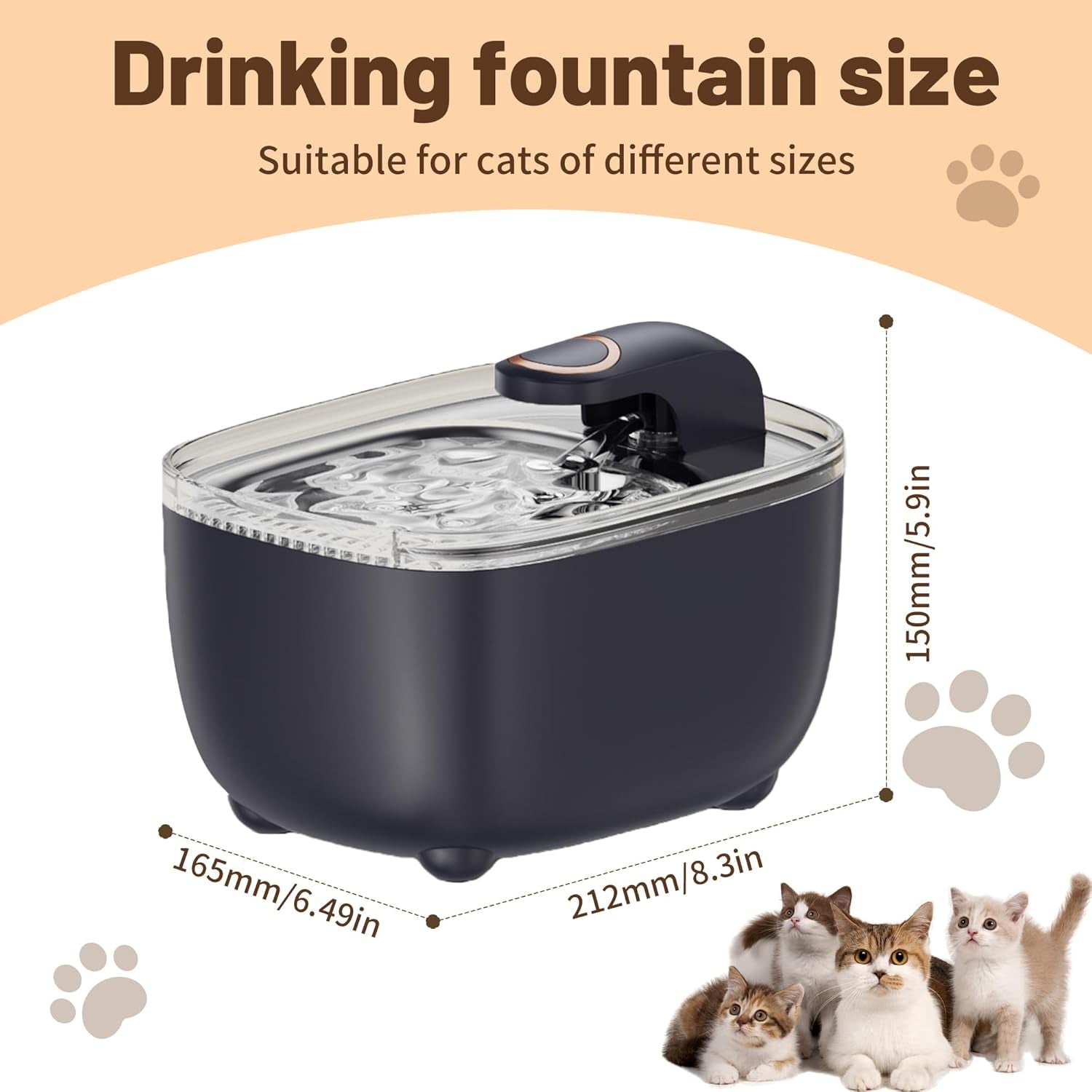Cat Water Fountain 2.5L with Detachable Tank, Wireless Automatic Pet Water Fountain for Cats & Small Dogs, Quiet Flowing Water Bowl with Filter, Easy to Clean, Indoor Cat Drinking Fountain