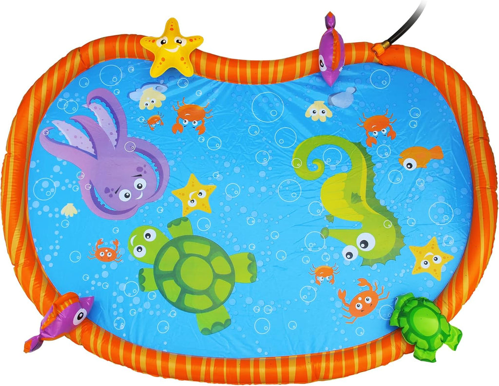 Splash Pad Toddler Water Play Mat, 58 in Outdoor Kids Sprinkler Mat with 3D Sea Characters, Baby Splash Pad for Backyard Summer Fun