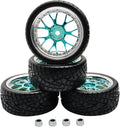 4PCS 12Mm Hex Hub RC Cars Wheels and Tires,62Mm on Road Touring Rubber Racing Rally Tires Set for 1:10 1:16 1:18 XV01 TT01 TT02B HSP 94122 94123 94103 3850 3851 FW06 16889 RC Cars(Silver Blue)