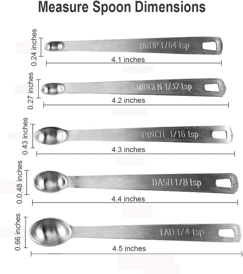 Measuring Spoons Set, Includes 1/4 Tsp, 1/8 Tsp, 1/16 Tsp, 1/32 Tsp, 1/64 Tsp, Tablespoon and Teaspoon for Measure Liquid and Dry Ingredients, Food Grade Stainless Steel Measuring Cups (5)