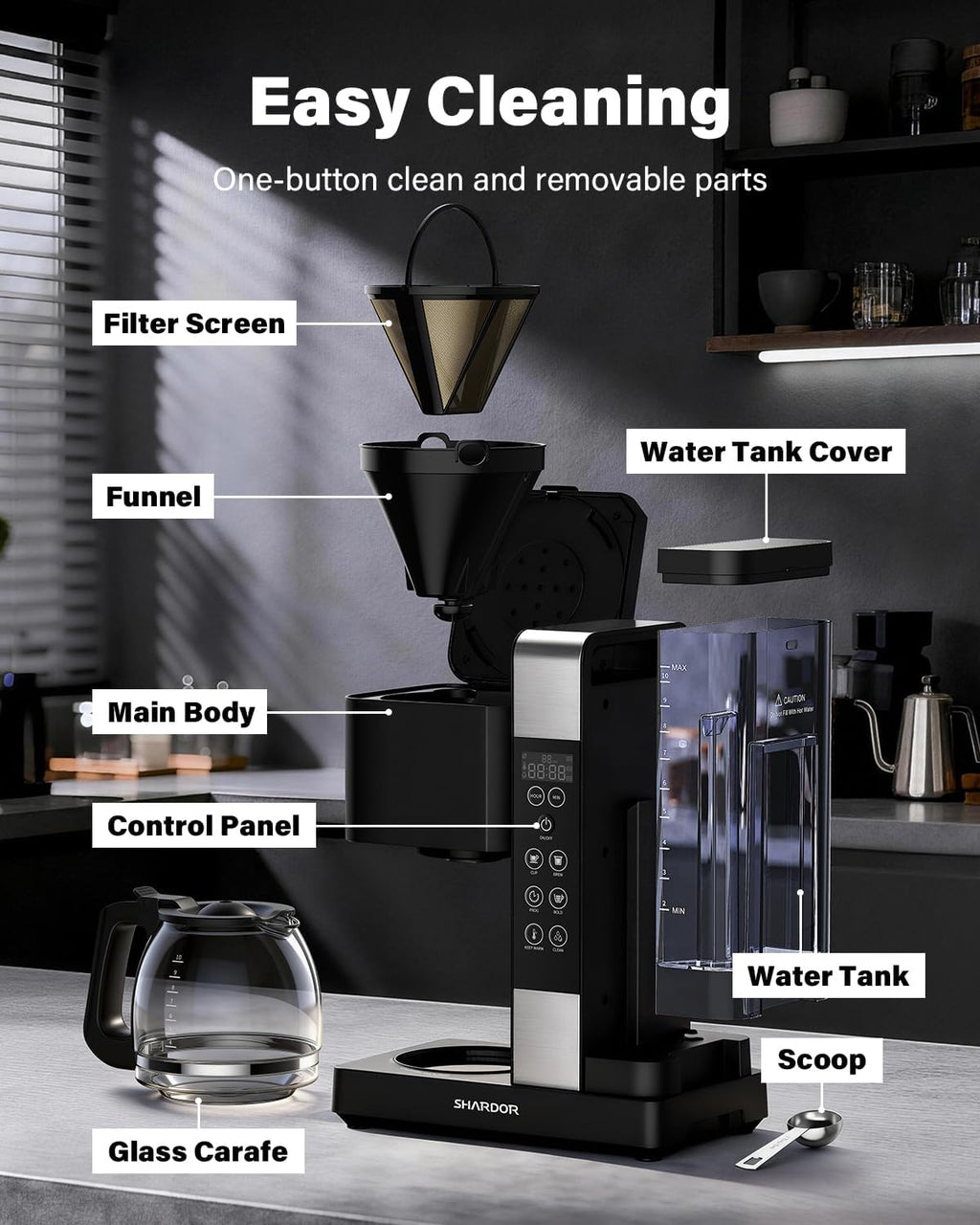 10-Cup Coffee Maker, Programmable Drip Coffee Machine with 2–10 Cup Setting, Adjustable Keep-Warm Control, Removable 50Oz Water Tank, Brew Strength Control & Brew Pause, Black