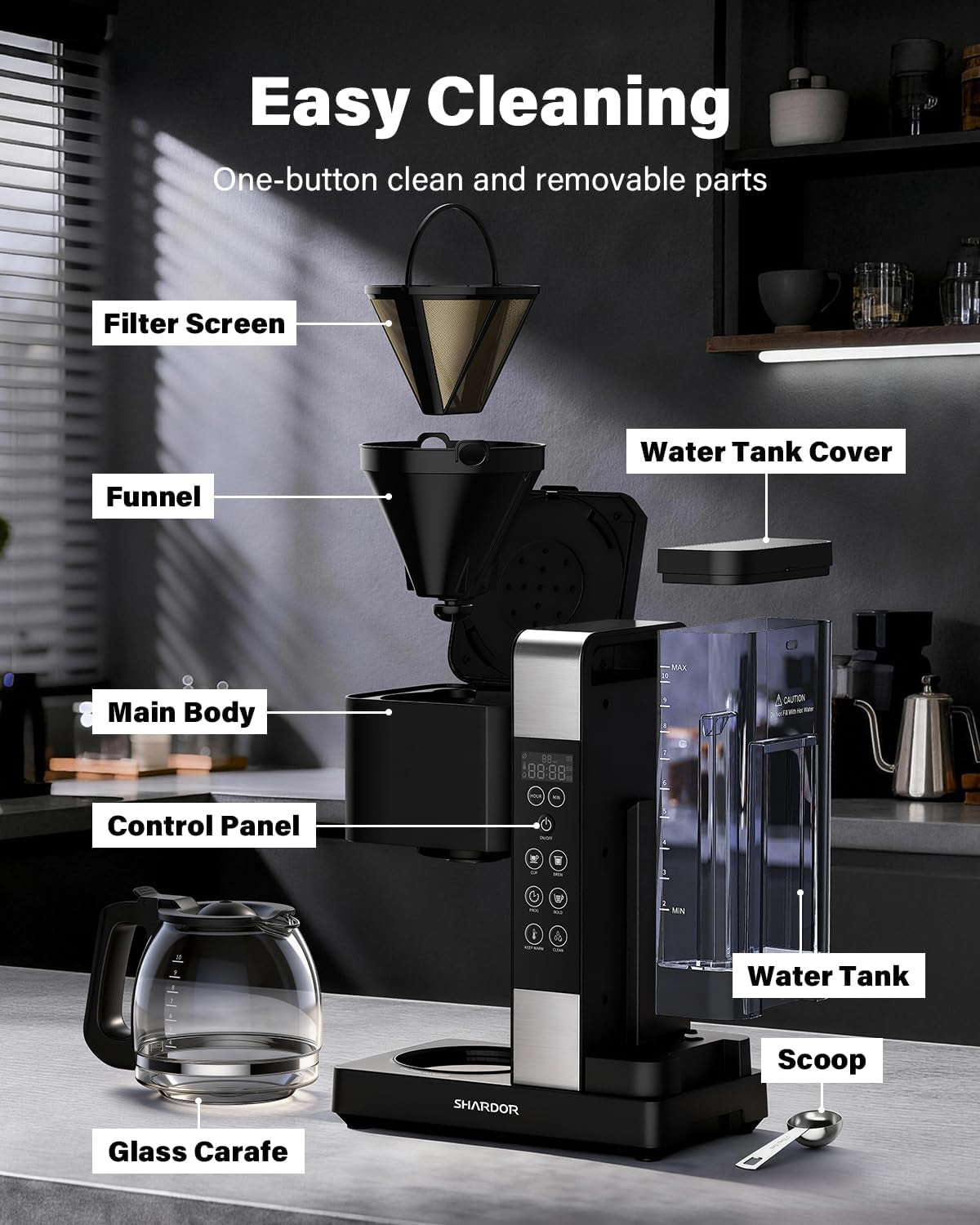 10-Cup Coffee Maker, Programmable Drip Coffee Machine with 2–10 Cup Setting, Adjustable Keep-Warm Control, Removable 50Oz Water Tank, Brew Strength Control & Brew Pause, Black