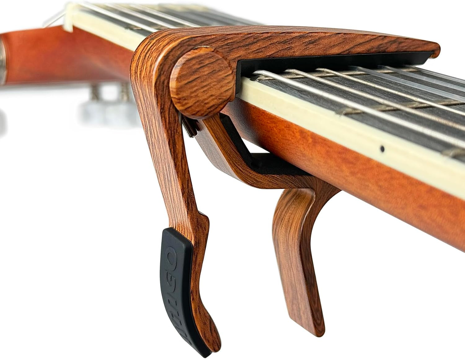 Classical Flat Guitar Capo for Nylon String Guitars-Rosewood Finish with 5 Picks.