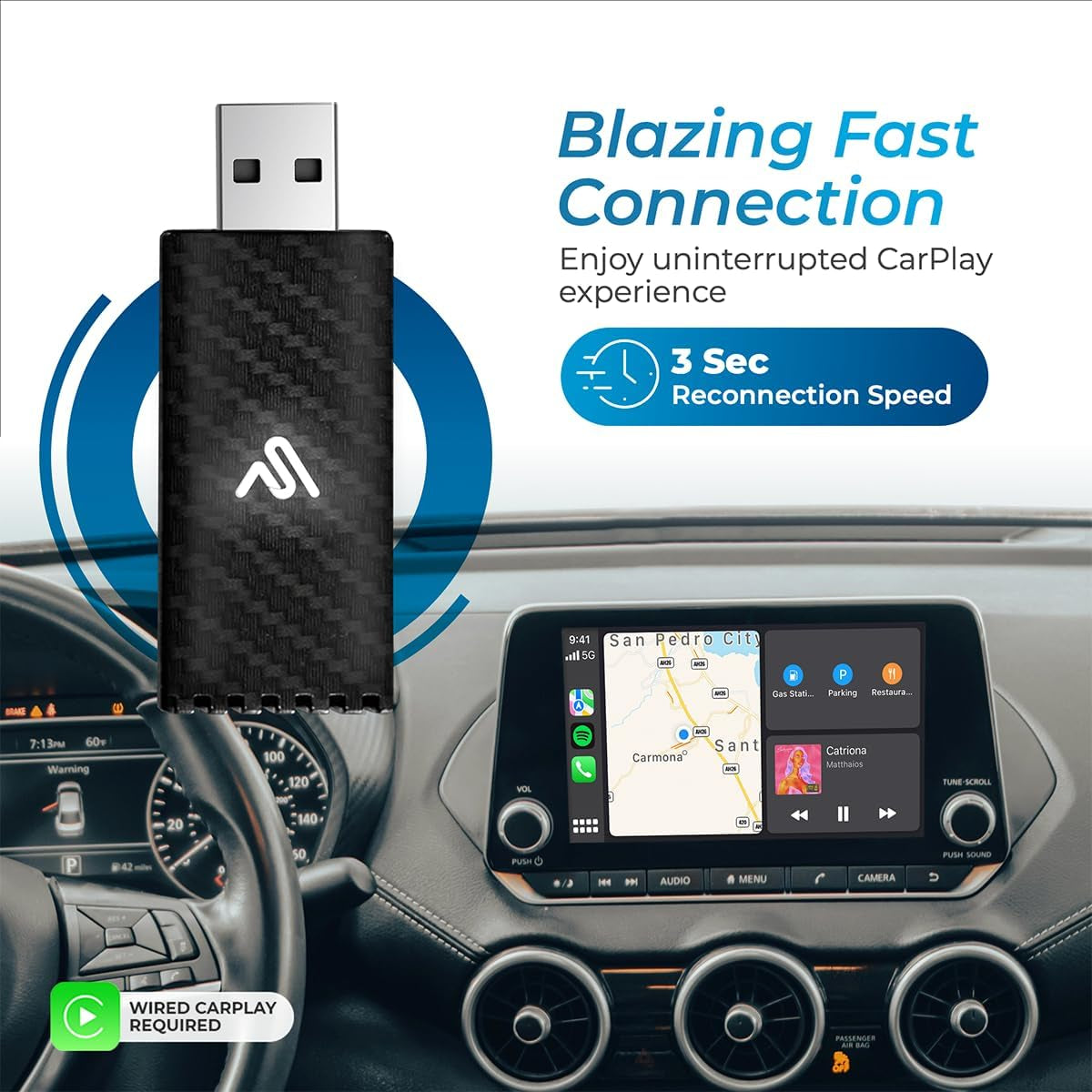 Wireless Carplay Adapter 2025 Pro Edition - Fastest and Most Compact Wireless Carplay Adapter Factory Wired Carplay Cars – USB-A and USB-C Cables – Wired Carplay Required - OTA Updates.