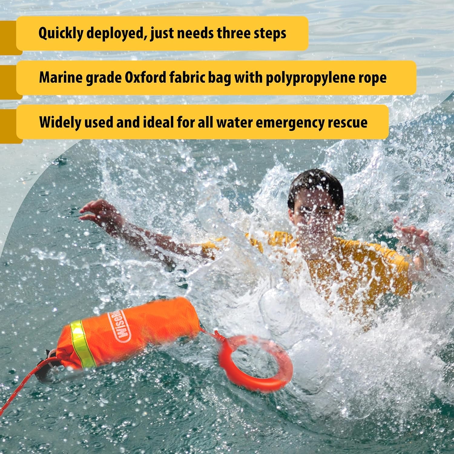 Throw Bag for Water Rescue: Quick Deploy Throwable Flotation Device, 50/70/98Ft High Visibility Rope for Boating Kayaking Emergency Survival, 1900Lb Tensile 5/16 Inch