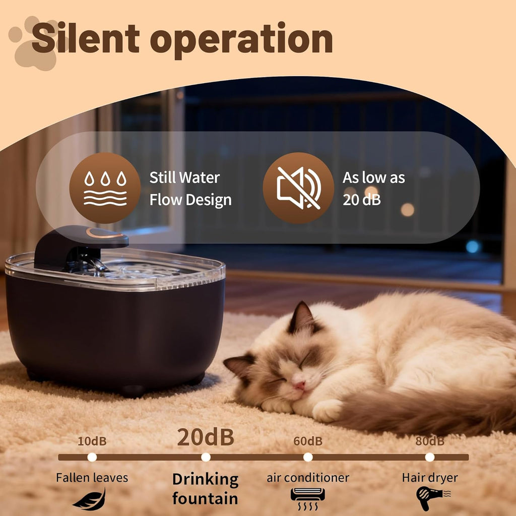 Cat Water Fountain 2.5L with Detachable Tank, Wireless Automatic Pet Water Fountain for Cats & Small Dogs, Quiet Flowing Water Bowl with Filter, Easy to Clean, Indoor Cat Drinking Fountain