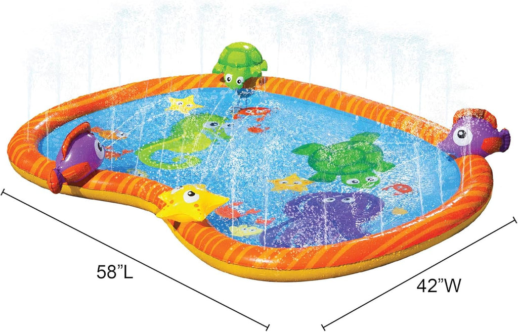 Splash Pad Toddler Water Play Mat, 58 in Outdoor Kids Sprinkler Mat with 3D Sea Characters, Baby Splash Pad for Backyard Summer Fun