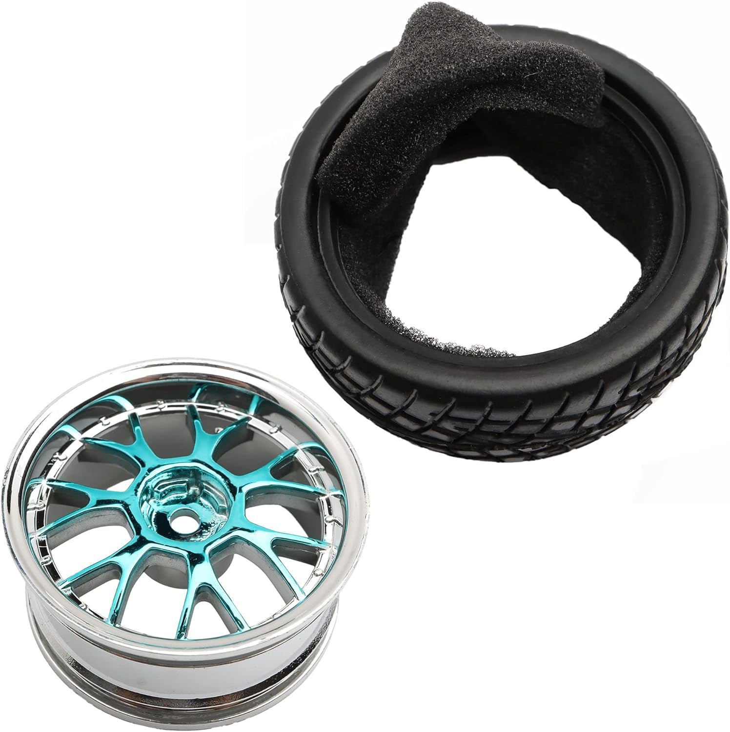 4PCS 12Mm Hex Hub RC Cars Wheels and Tires,62Mm on Road Touring Rubber Racing Rally Tires Set for 1:10 1:16 1:18 XV01 TT01 TT02B HSP 94122 94123 94103 3850 3851 FW06 16889 RC Cars(Silver Blue)