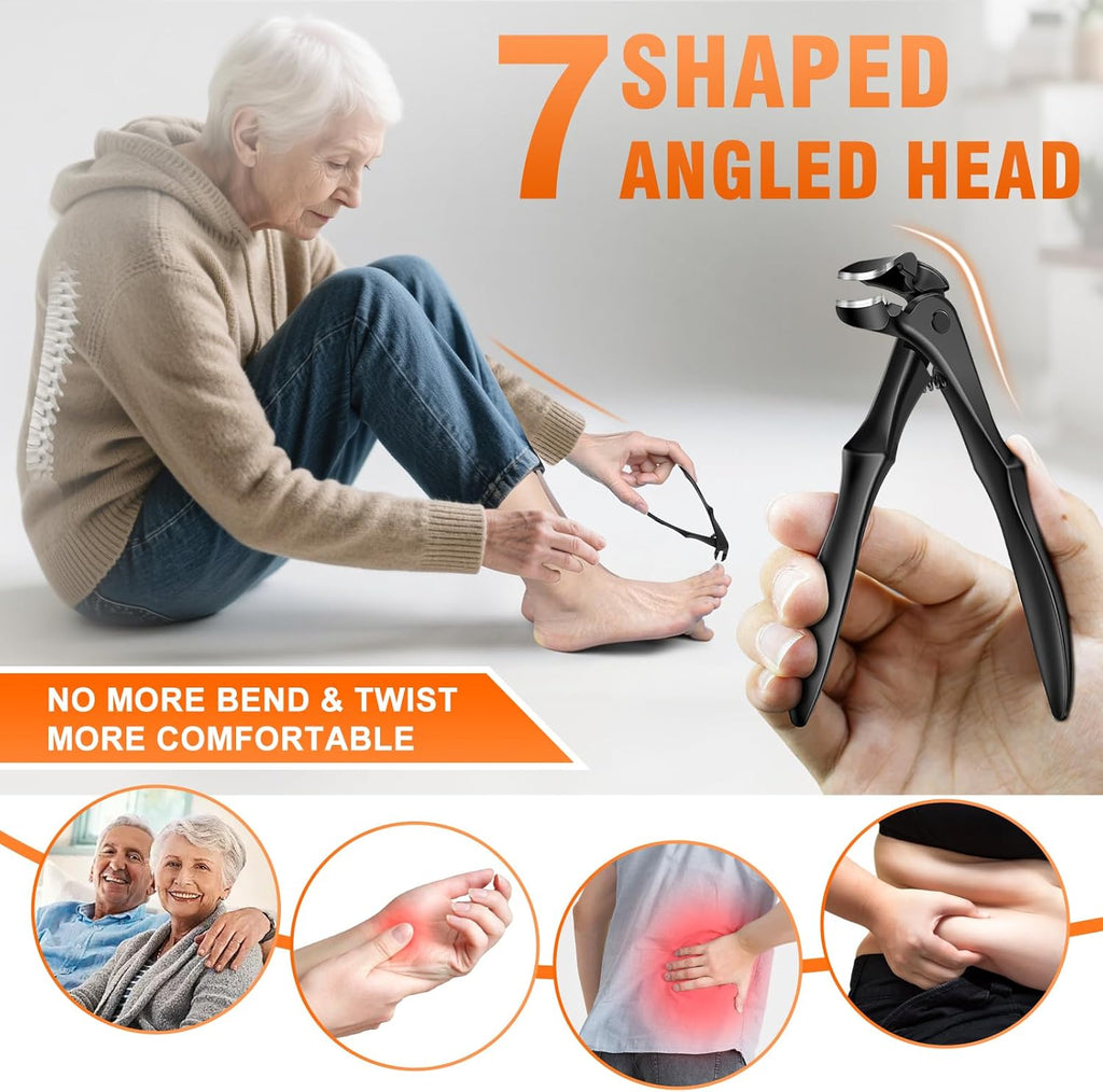 Toenail Clippers for Thick Toenails for Seniors, Upgraded Long Handled Angled Head Toe Nail Clippers for Men Thick Nails with Wide Opening, Large Finger Nail Clippers Adult with Catcher