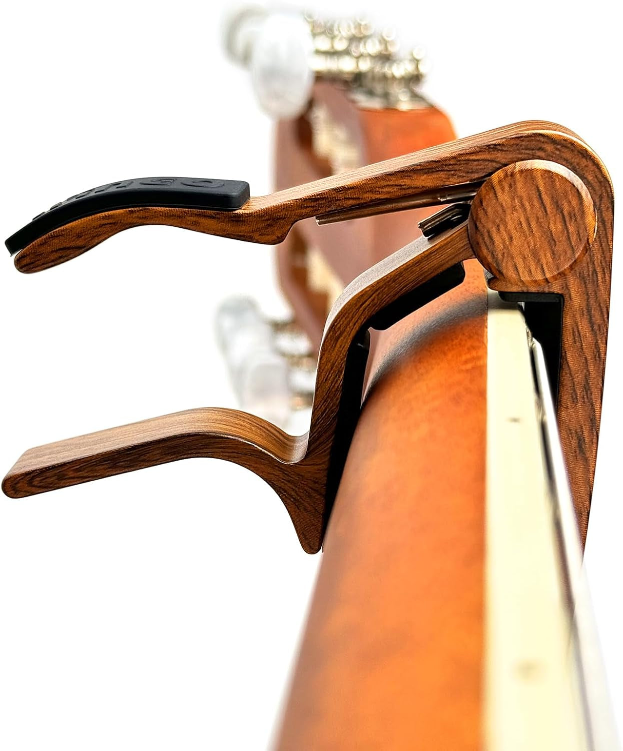 Classical Flat Guitar Capo for Nylon String Guitars-Rosewood Finish with 5 Picks.