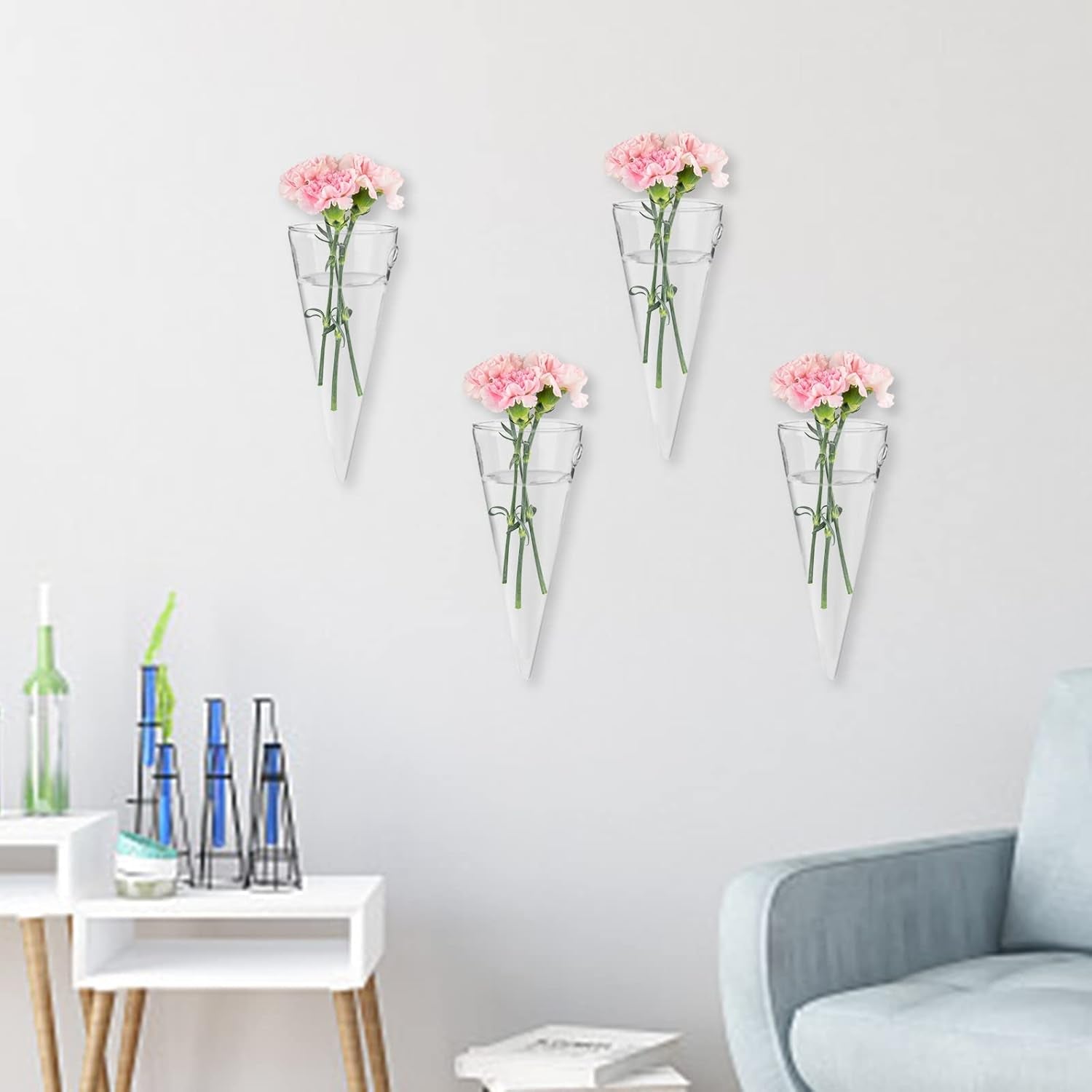 Clear Circular Cone Glass Wall Hanging Vase Flower Vase Bottle for Plant Holder Flower Creative Decor Cone Type Vase Succulent Planter Arrangement for Bedroom Kitchen Living Room Office