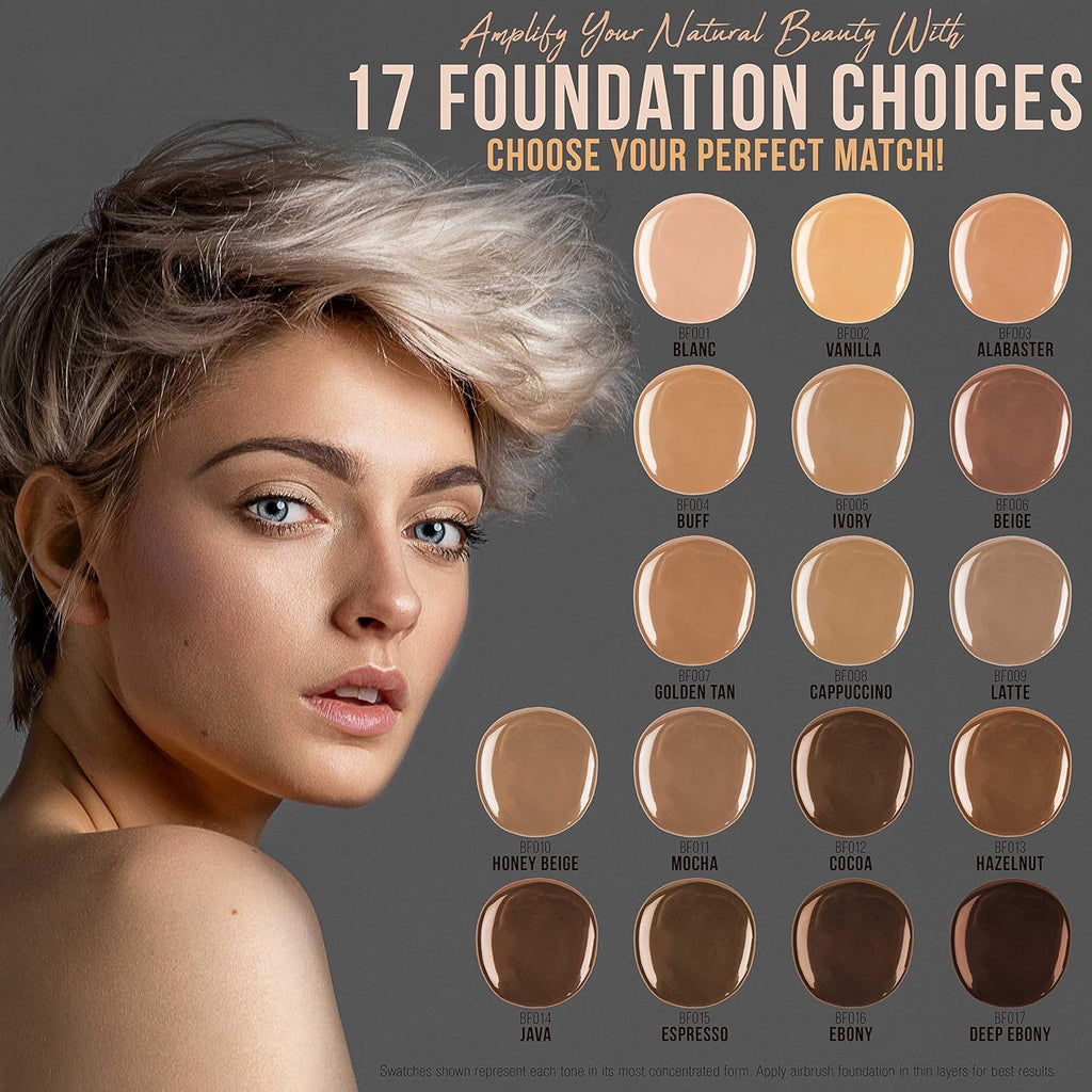 Fair Color Shade Foundation Set - Professional Cosmetic Airbrush Makeup in 1/2 Oz Bottles