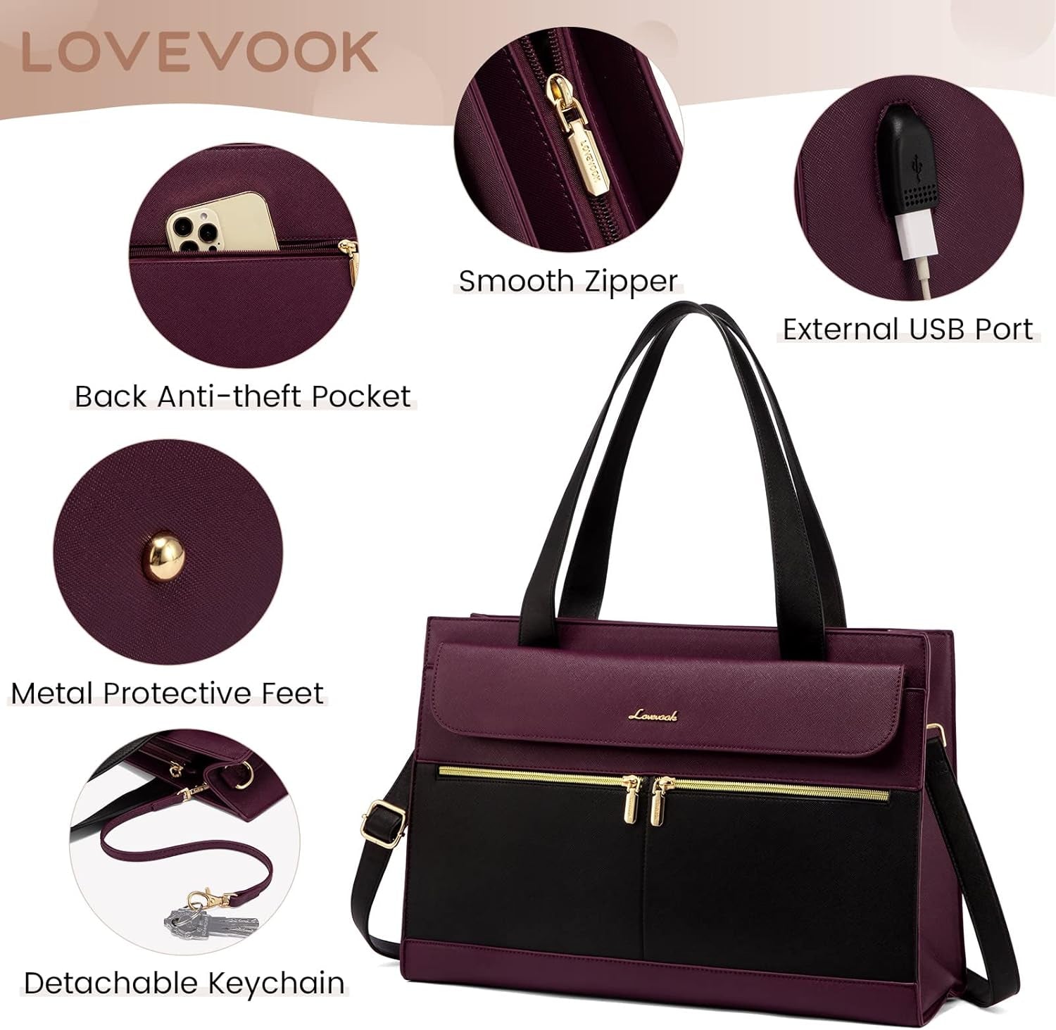 Laptop Bag for Women 15.6 Inch Tote Work Professional Leather Computer Briefcase Waterproof Handbag Shoulder Large Capacity Business Teacher Office Crossbody Purse
